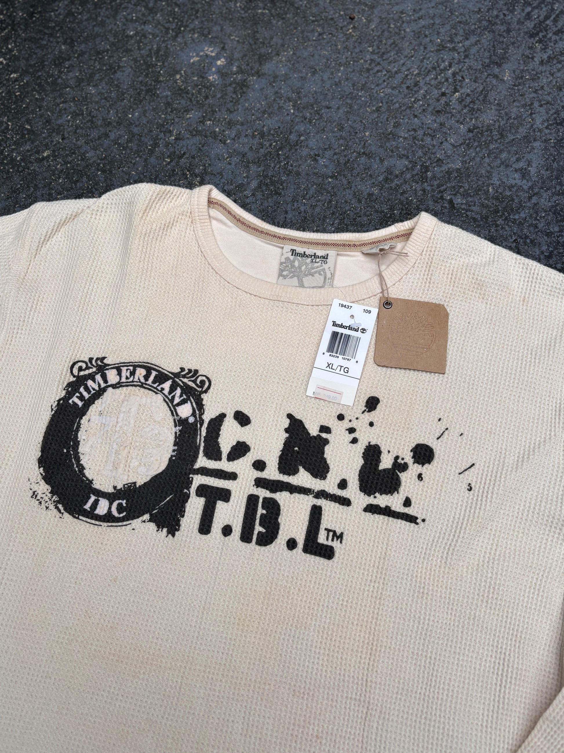Vintage Y2K Timberland Waffle T-shirt Size XL Cream (2006) Long Sleeve NWT Deadstock