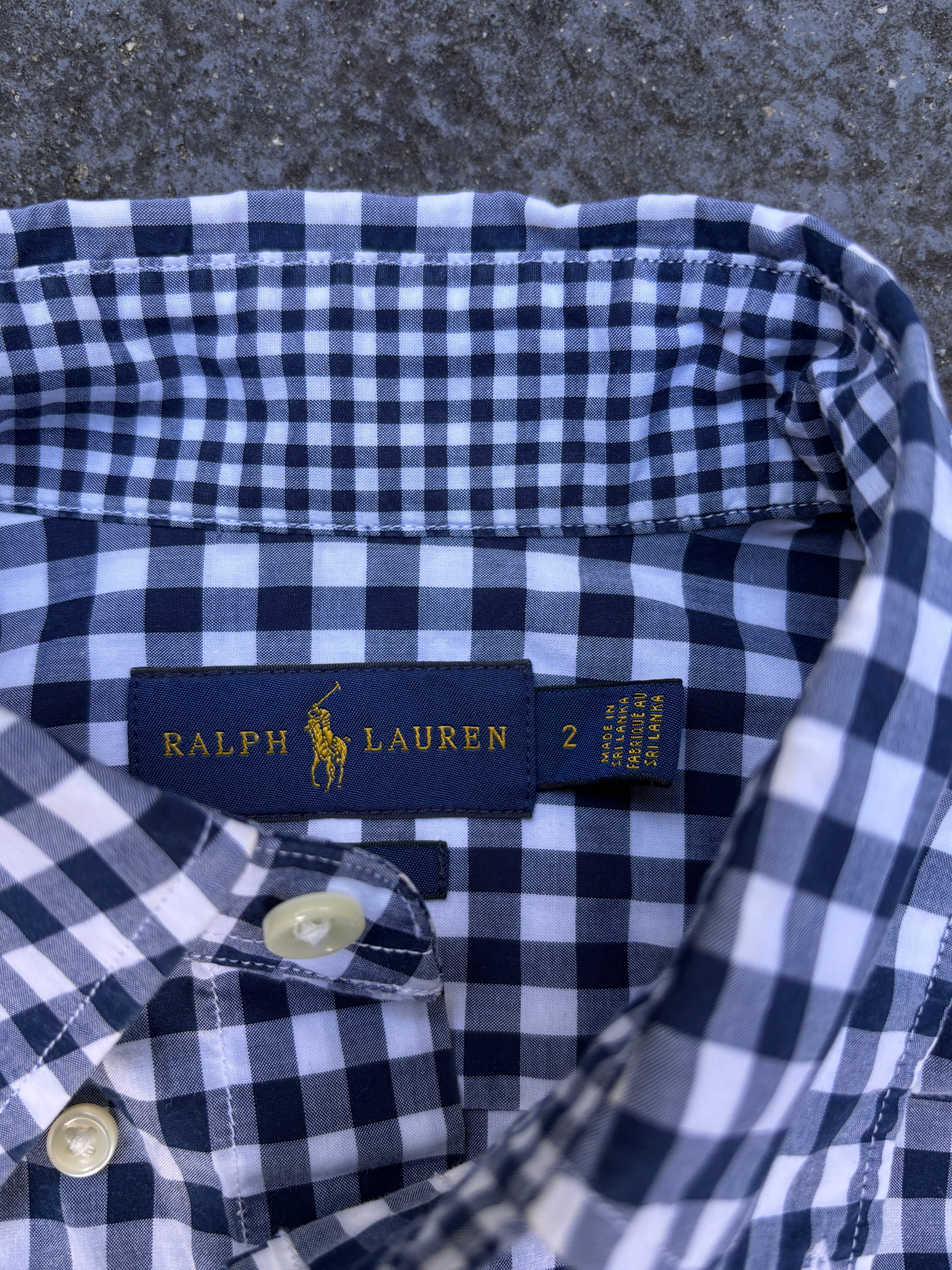 Ralph Lauren Shirt Size S Blue White Gingham Check Slim Fit Cotton Button Up