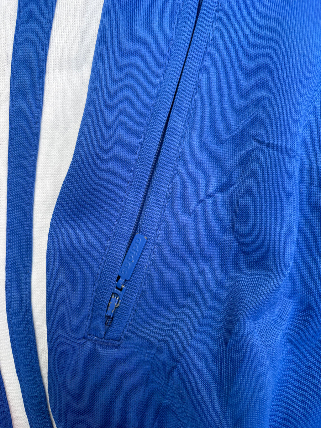 Vintage 90s Adidas Jacket Size L Blue Navy 3 Stripe Football Satin Style Finish