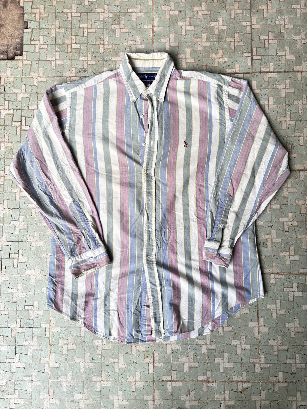 90s Ralph Lauren Button-Up Shirt Colour Block Down Stripe XL/XXL Yarmouth Cotton