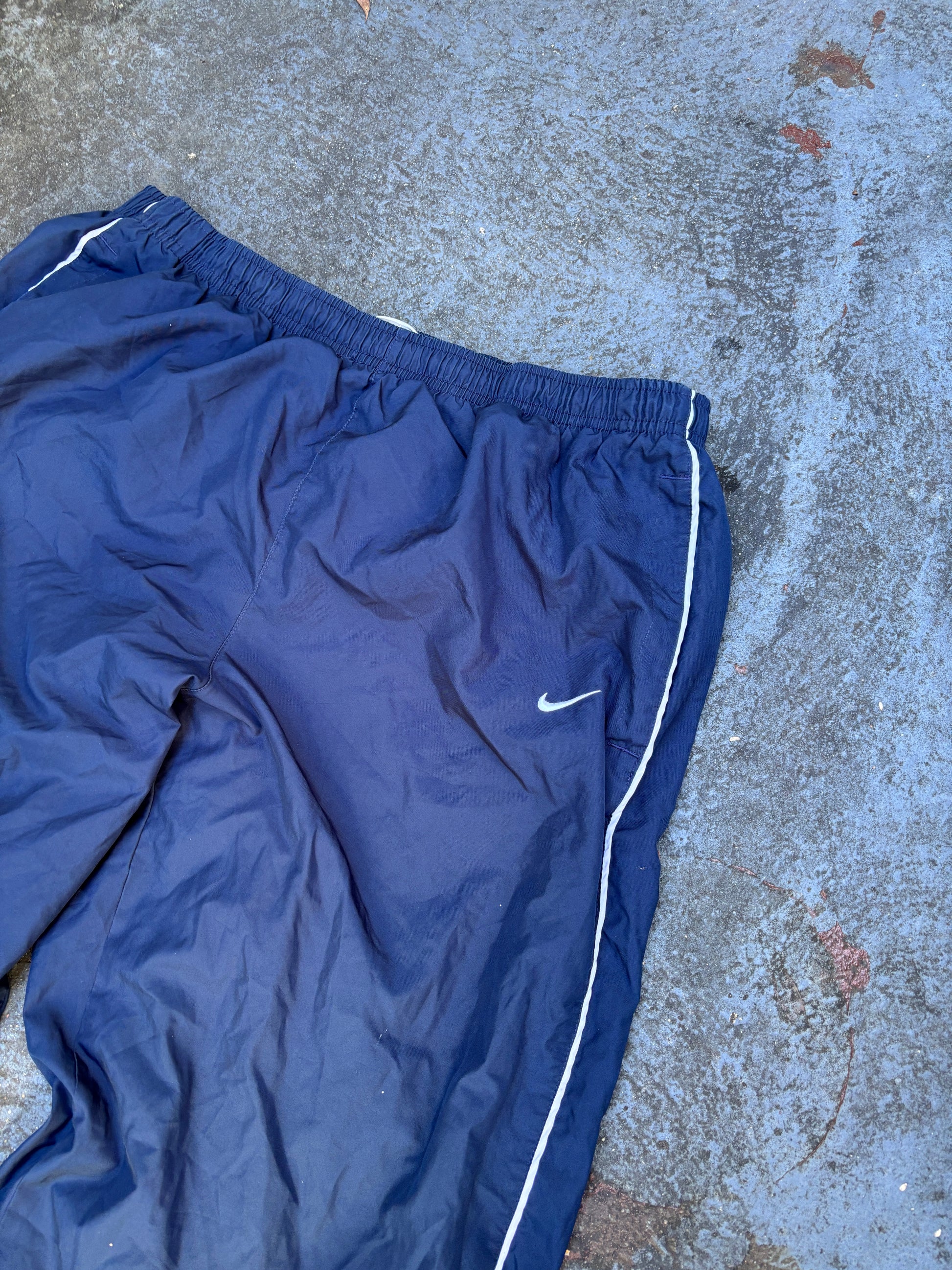 Vintage Y2K Nike Track Pants Size XL Navy White Detail Swoosh Classic Nylon Style