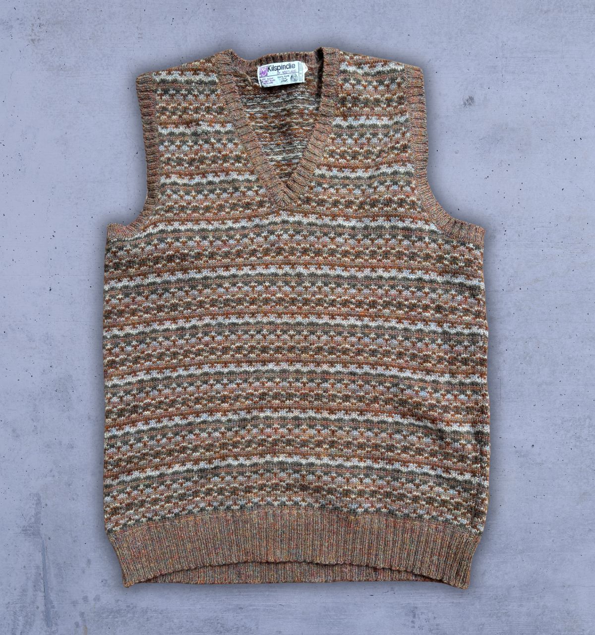Vintage Kilspindie Wool Vest Men’s M Brown Multi Grandad Style Made in Scotland
