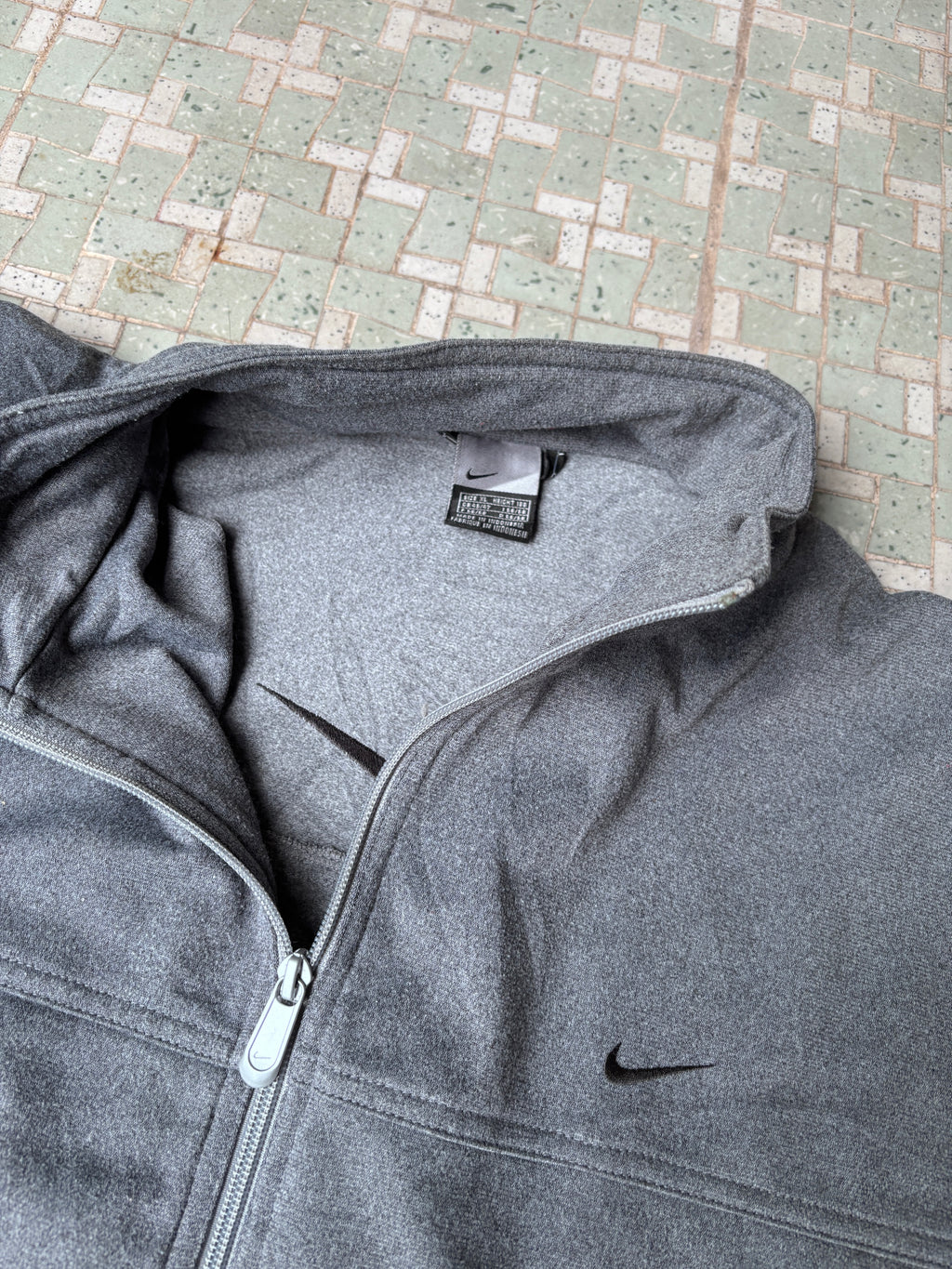 Vintage Y2K Nike 1/4 Zip Jumper Marble Grey XL Embroidered Swoosh Cuffed Boxy