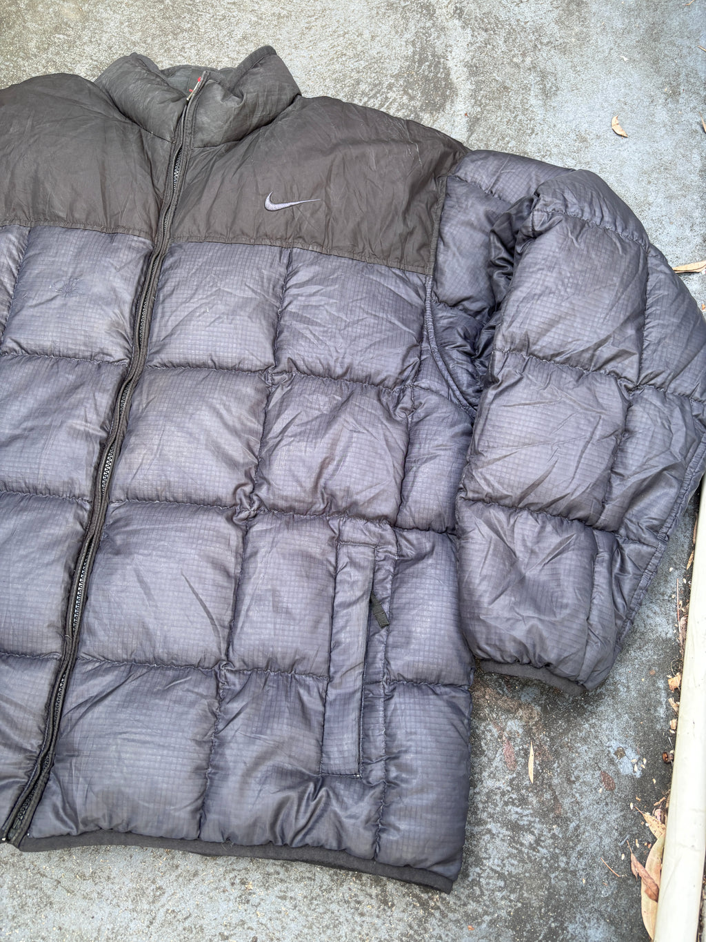 Vintage 90s Nike Down Puffer Jacket Size L Oversized Black Navy Swoosh Full Zip