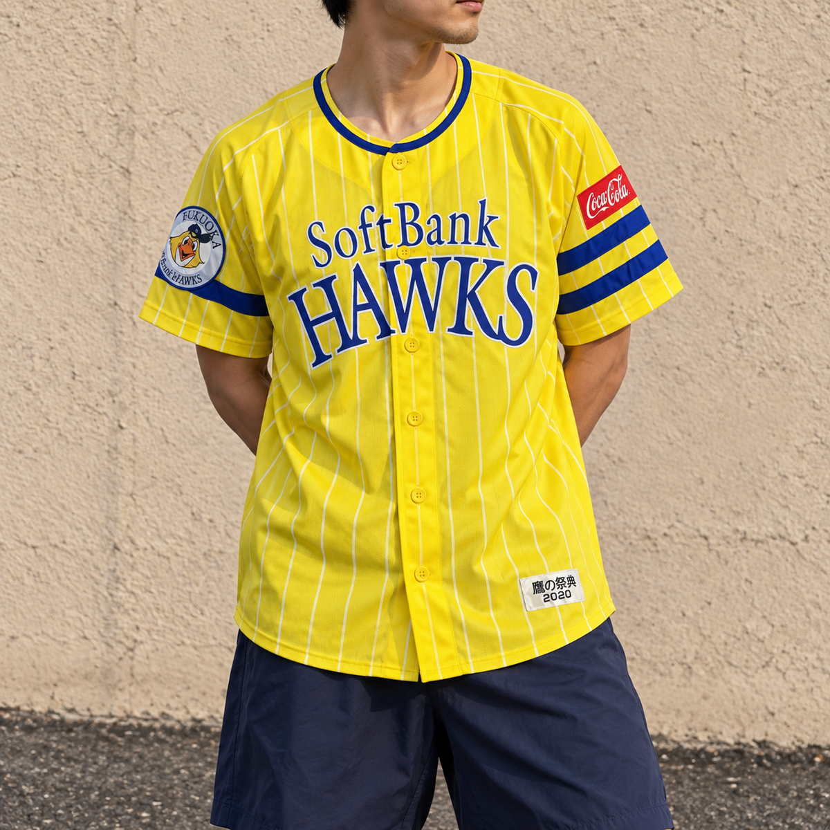 Majestic Soft Bank Hawks Jersey Men's Large Yellow Japanese Baseball NPL