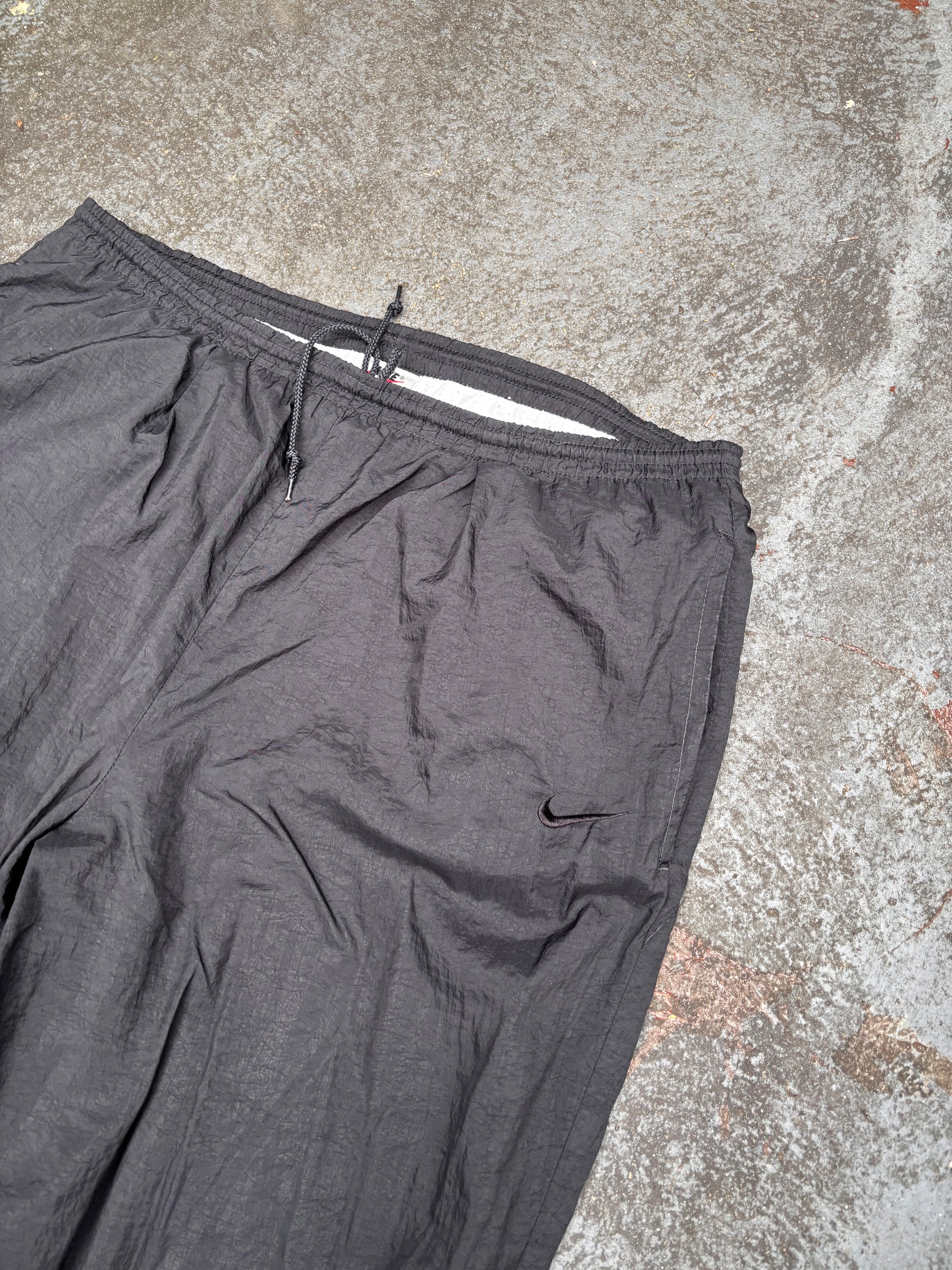 Vintage 90s Nike Track Pants Size M Double Black Swoosh Classic Nylon Windbreakers