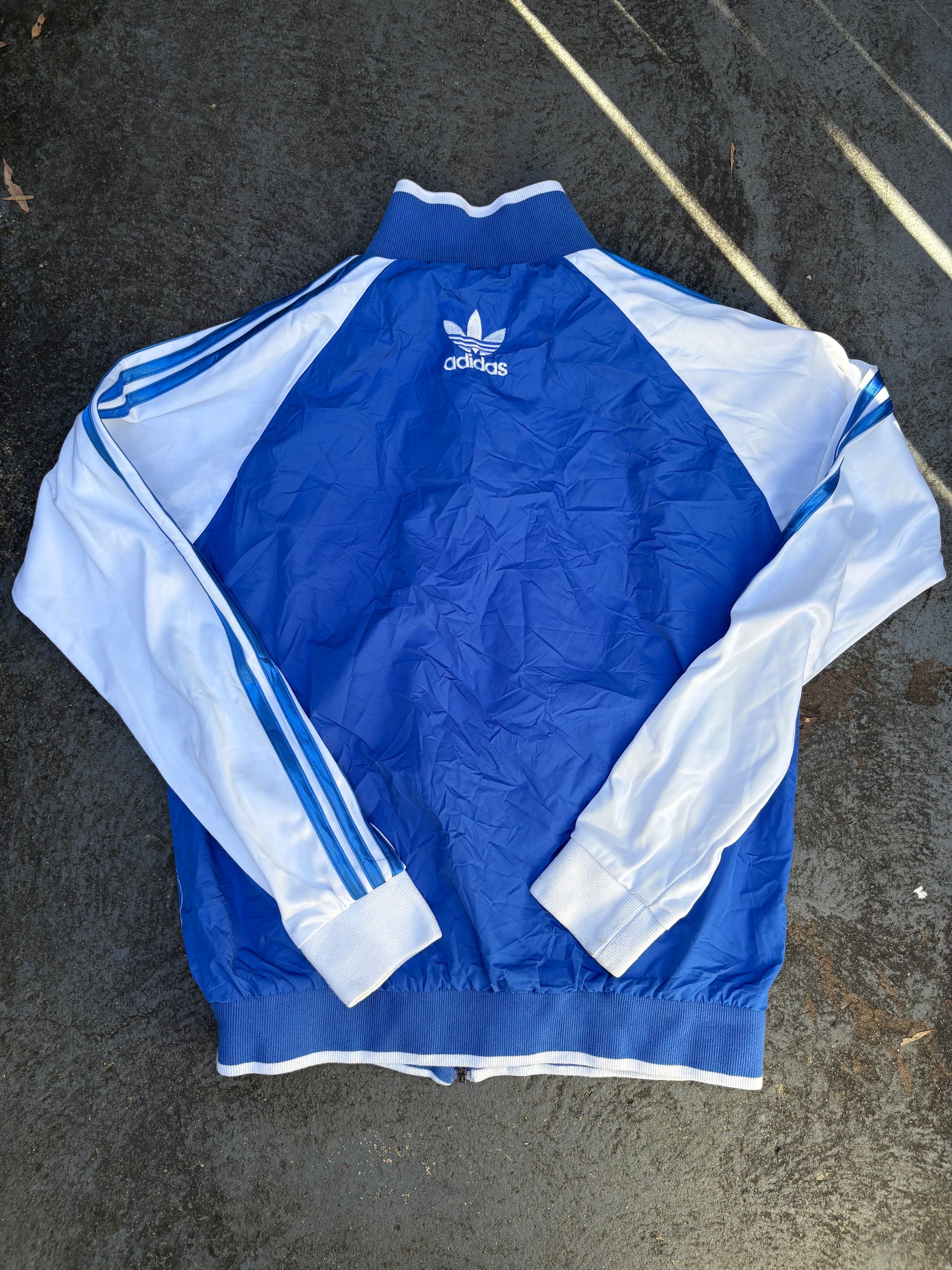 Vintage 90s Adidas Pinstripe Jacket Sz M Blue White Embroidered Logo Windbreaker