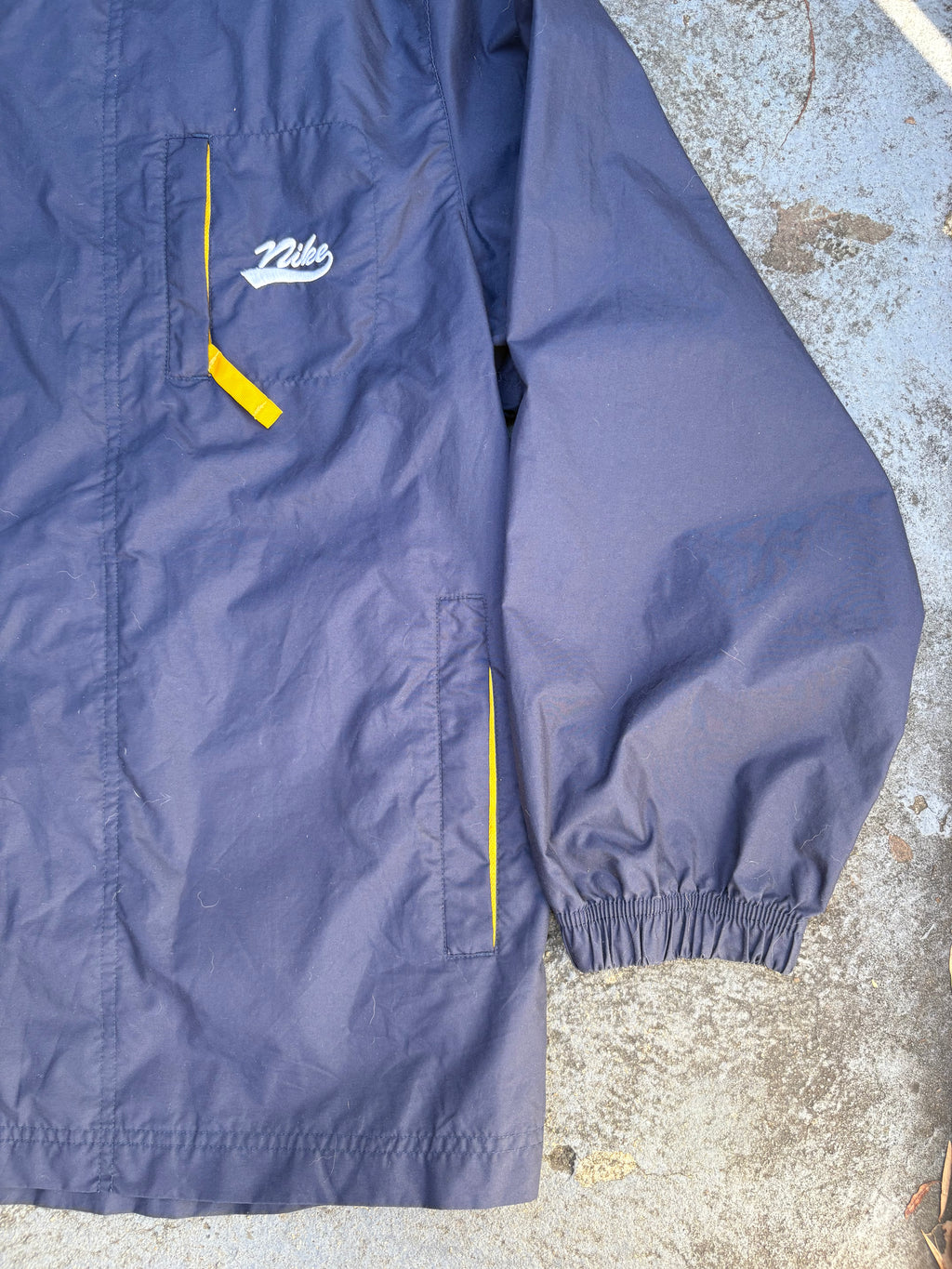 Vintage 90s Nike Jacket Size L Navy Yellow Spell Out Nylon Windbreaker Full Zip