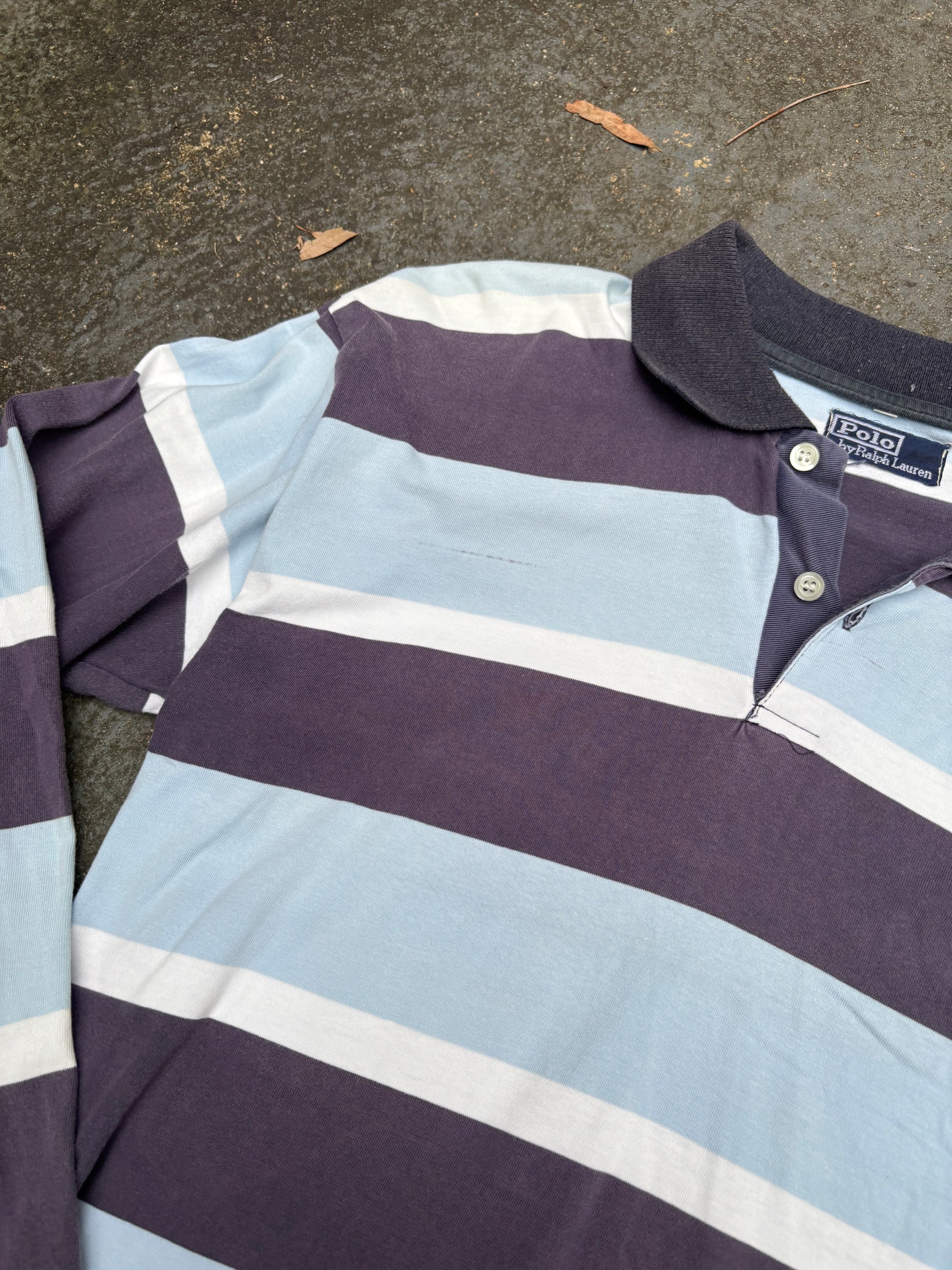 Vintage 90s Polo Ralph Lauren Rugby Polo Size M Two Tone Blue Striped Jersey