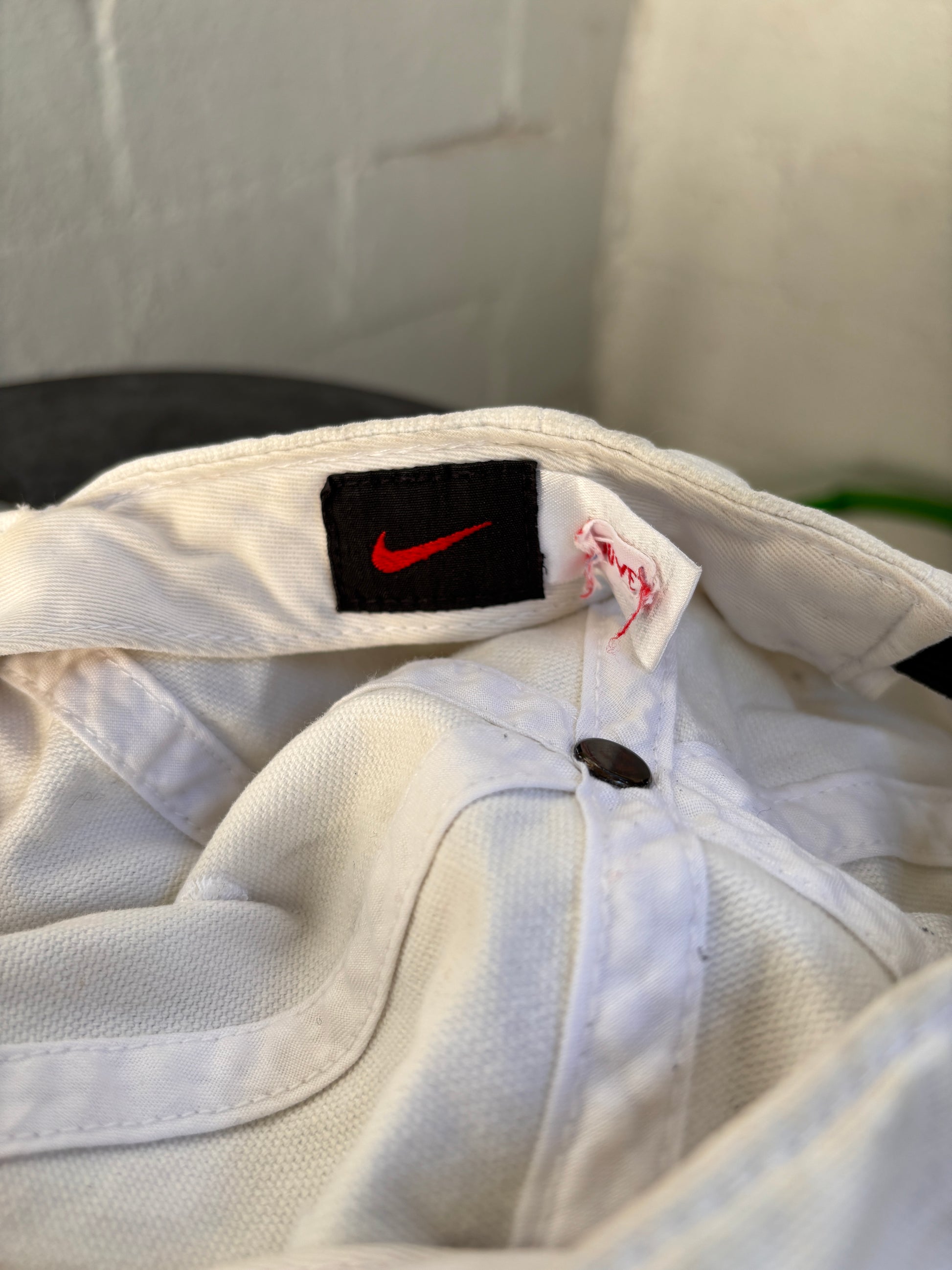 Vintage 90s Nike Hat OSFM White Embroidered Swoosh Adjustable Back