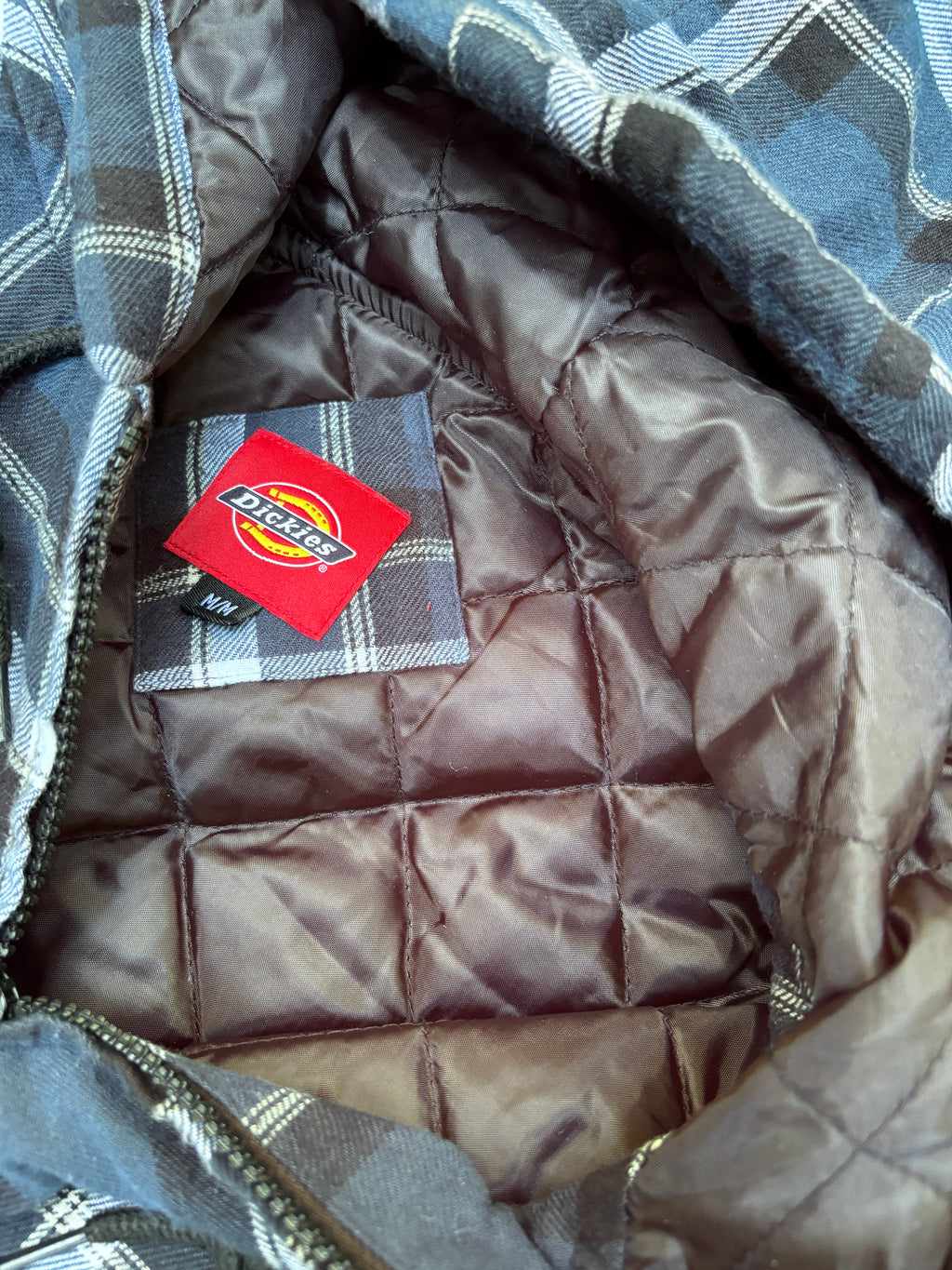 Dickies Flannel Jacket Size M Blue Quilted Workwear Hooded Coat