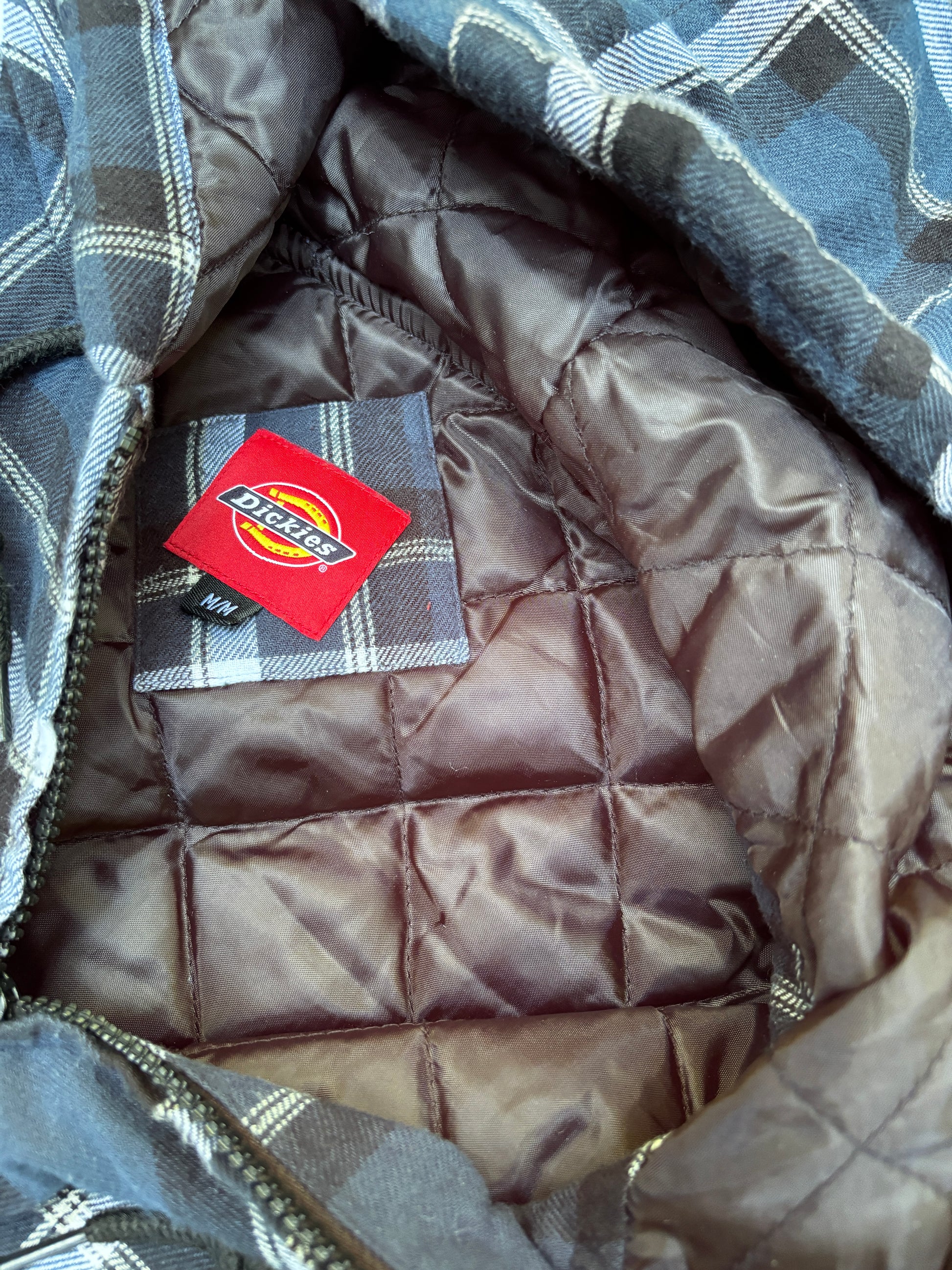 Dickies Flannel Jacket Size M Blue Quilted Workwear Hooded Coat