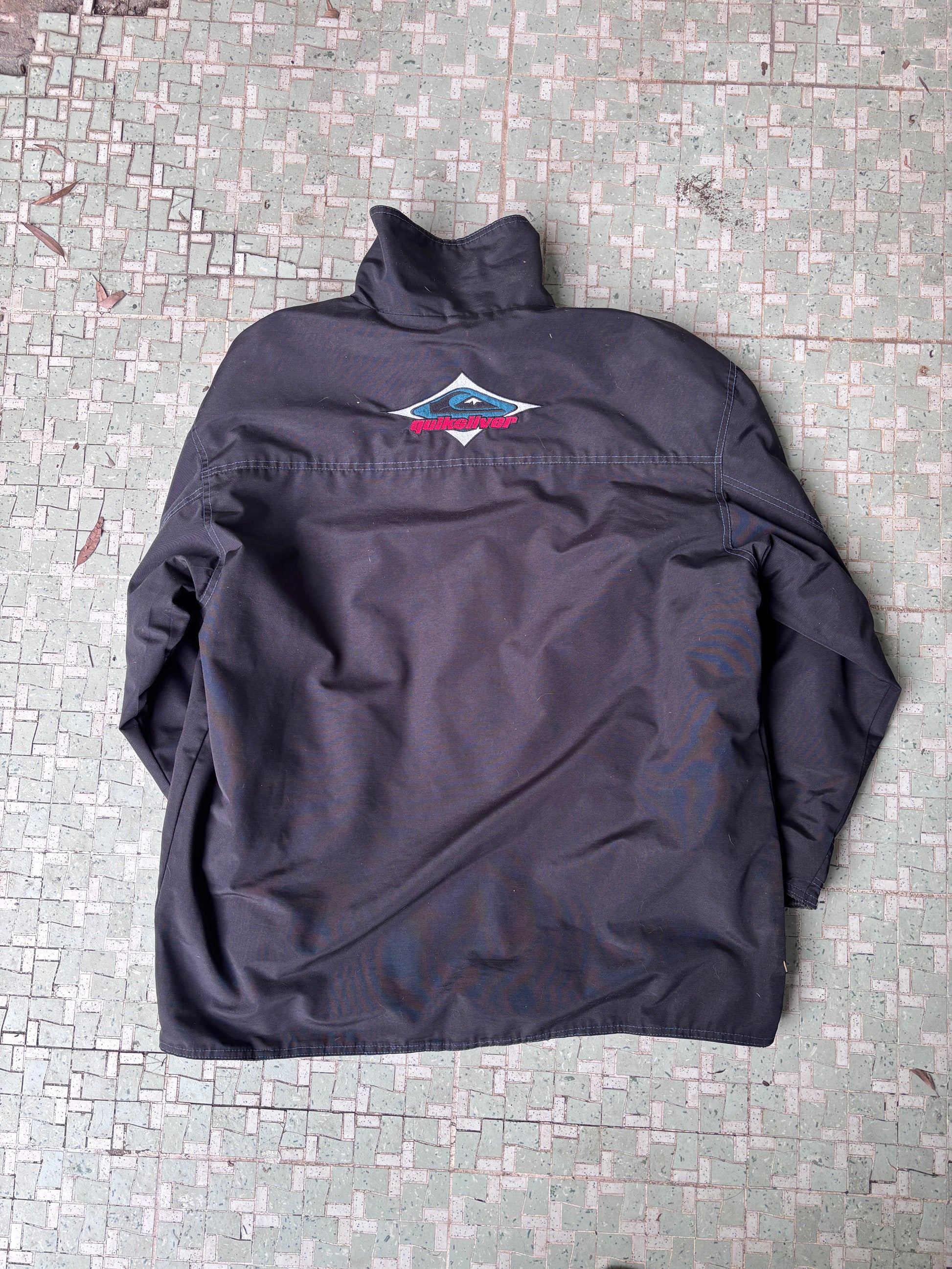 Vintage 90s Quiksilver Reversible Heavy Jacket Size XL Black Blue Corduroy Nylon