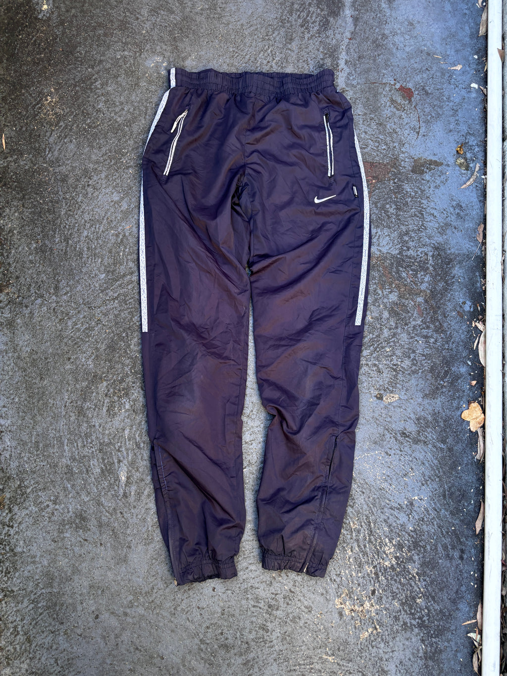 Y2K Nike Track Pants Size S Black White Side Detail Swoosh Tapered Zip Leg