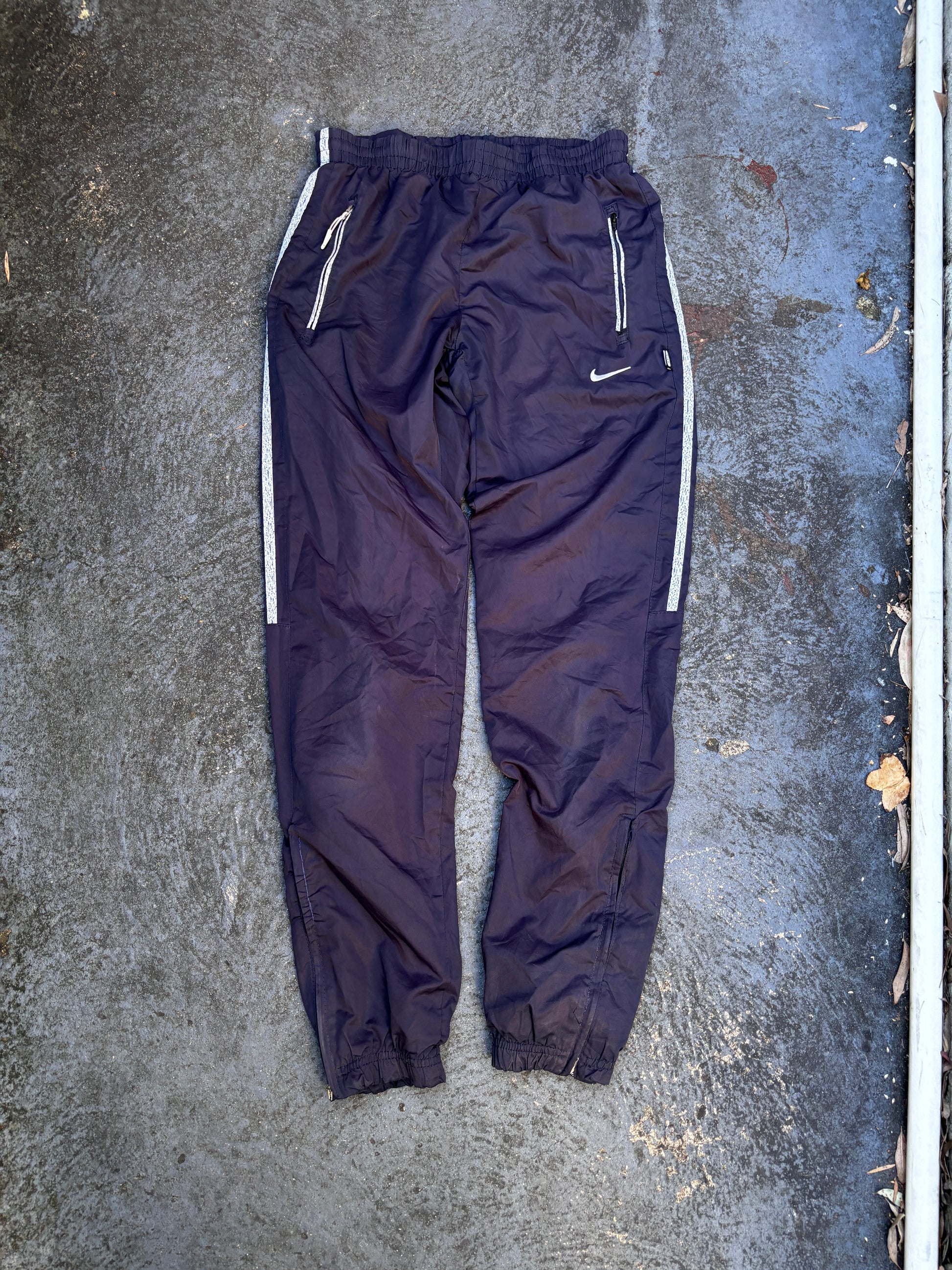 Y2K Nike Track Pants Size S Black White Side Detail Swoosh Tapered Zip Leg