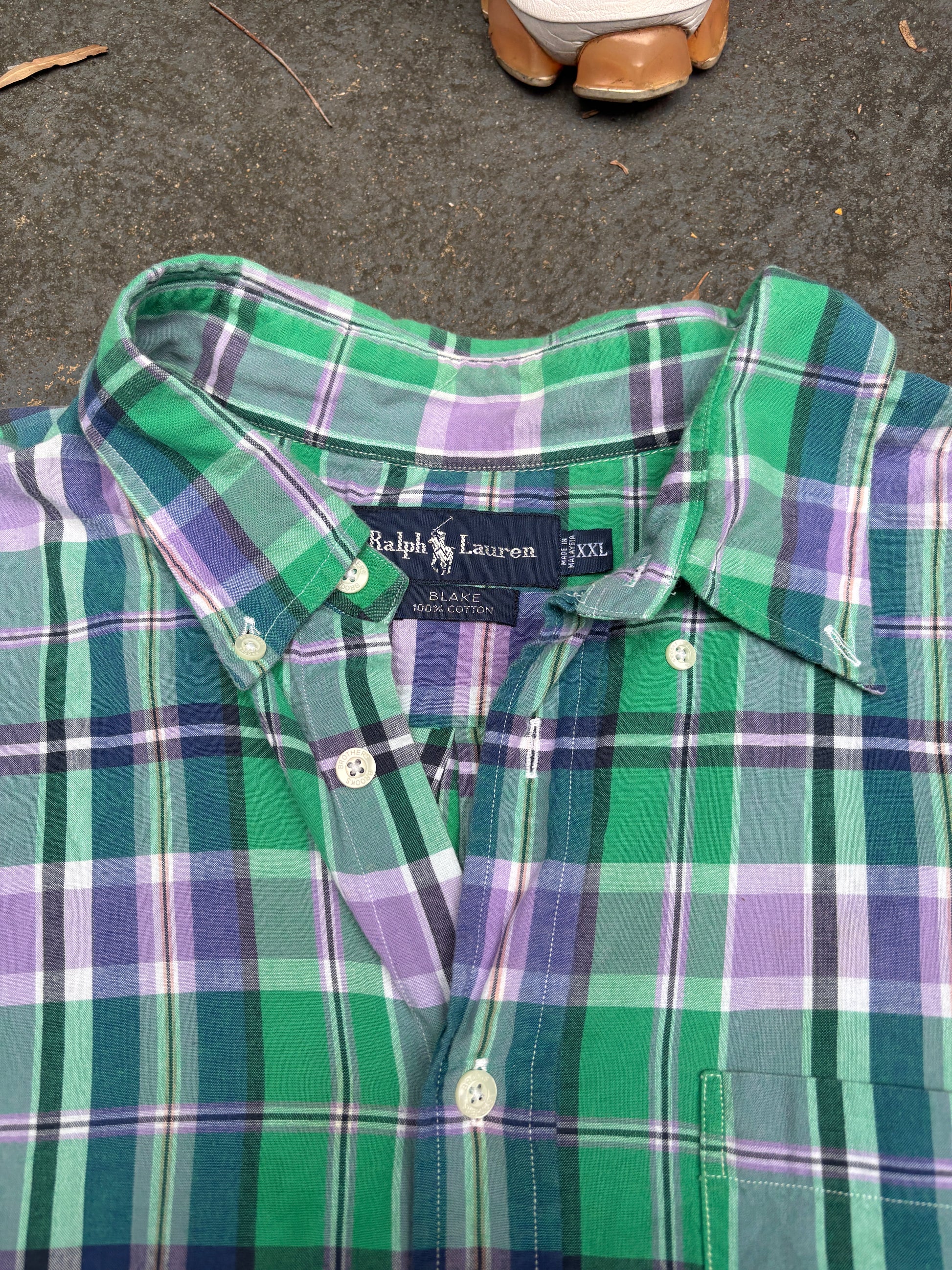 Vintage 90s Ralph Lauren Shirt XXL Green Chest Pocket Red Pony Blake Cotton