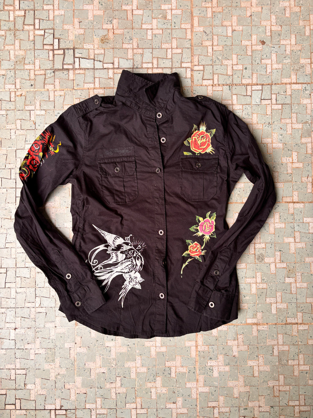 Ed Hardy Christian Audigier Epaulet Field Shirt Size S