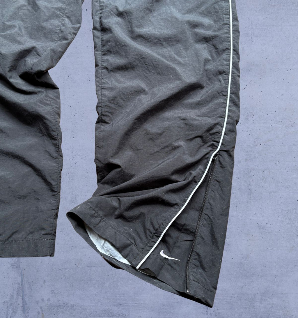 Vintage Y2K Nike Track Pants Men’s L Black White Detail Classic Nylon Wide Leg
