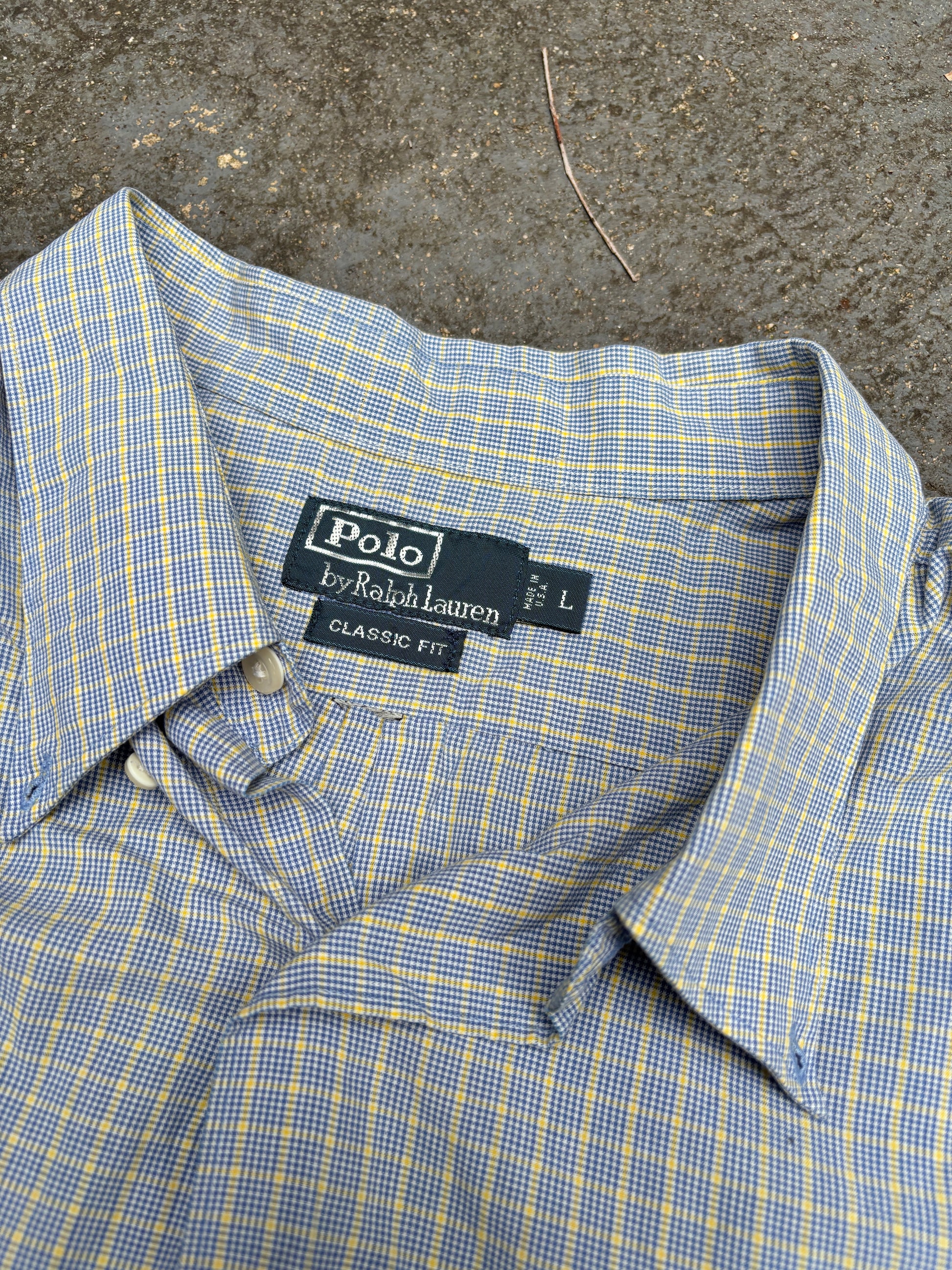 Vintage 90s Polo Ralph Lauren Shirt Size L Oversized Blue Chest Pocket Blue Pony