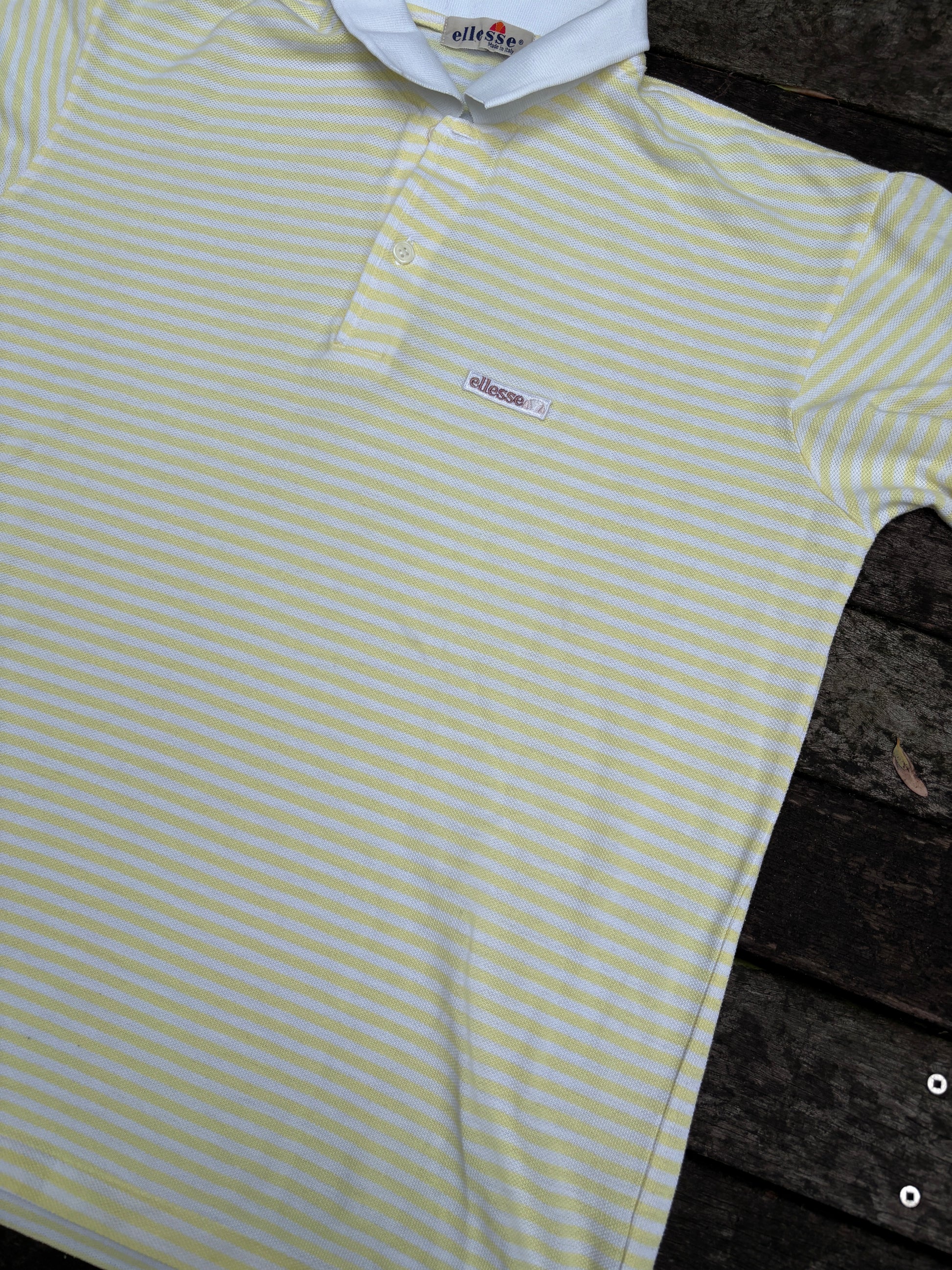 Vintage 80's Ellesse Polo Shirt Size L Yellow Stripe