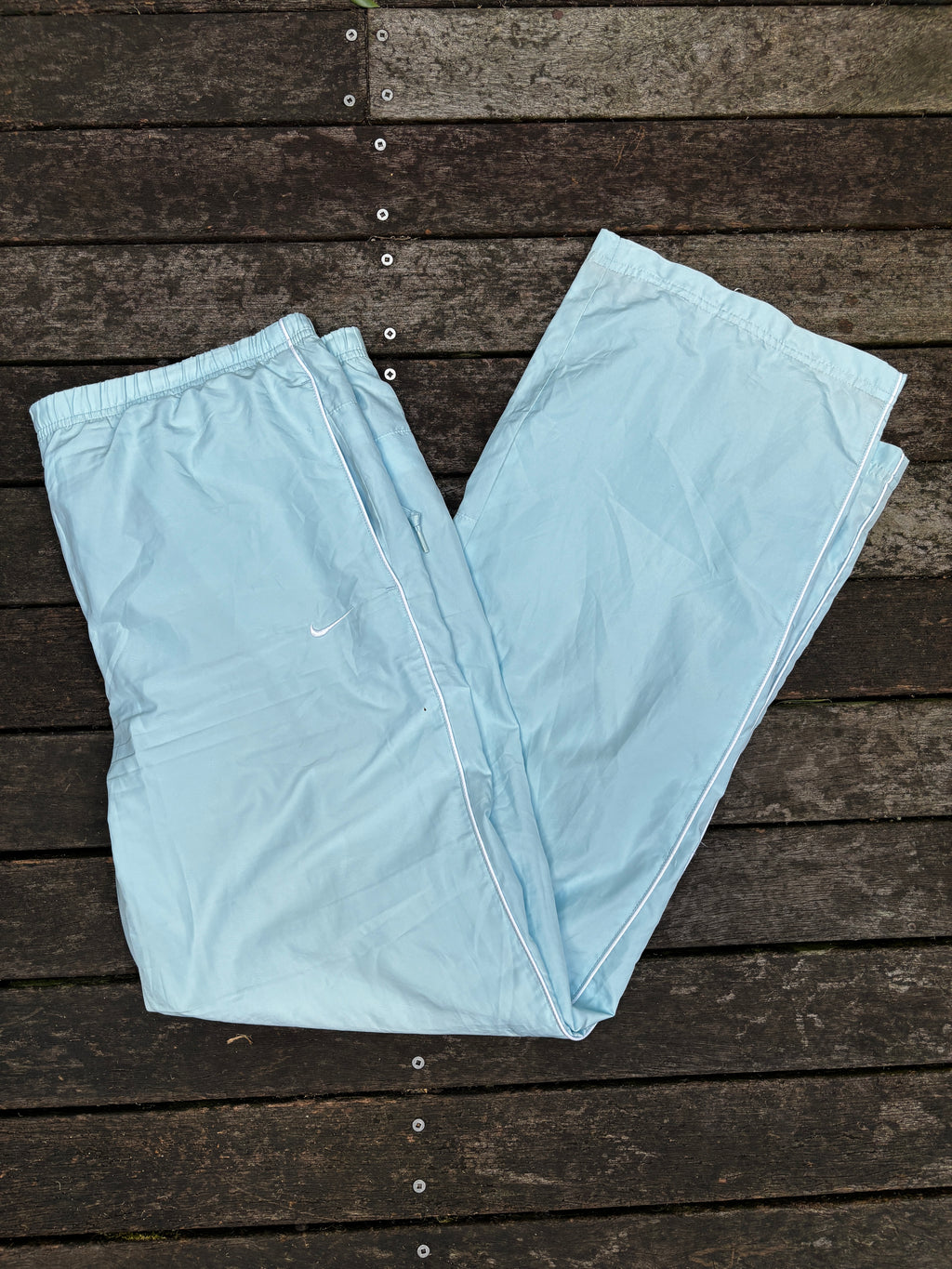 Women's Y2K Light Blue Nike Track Pants Size L