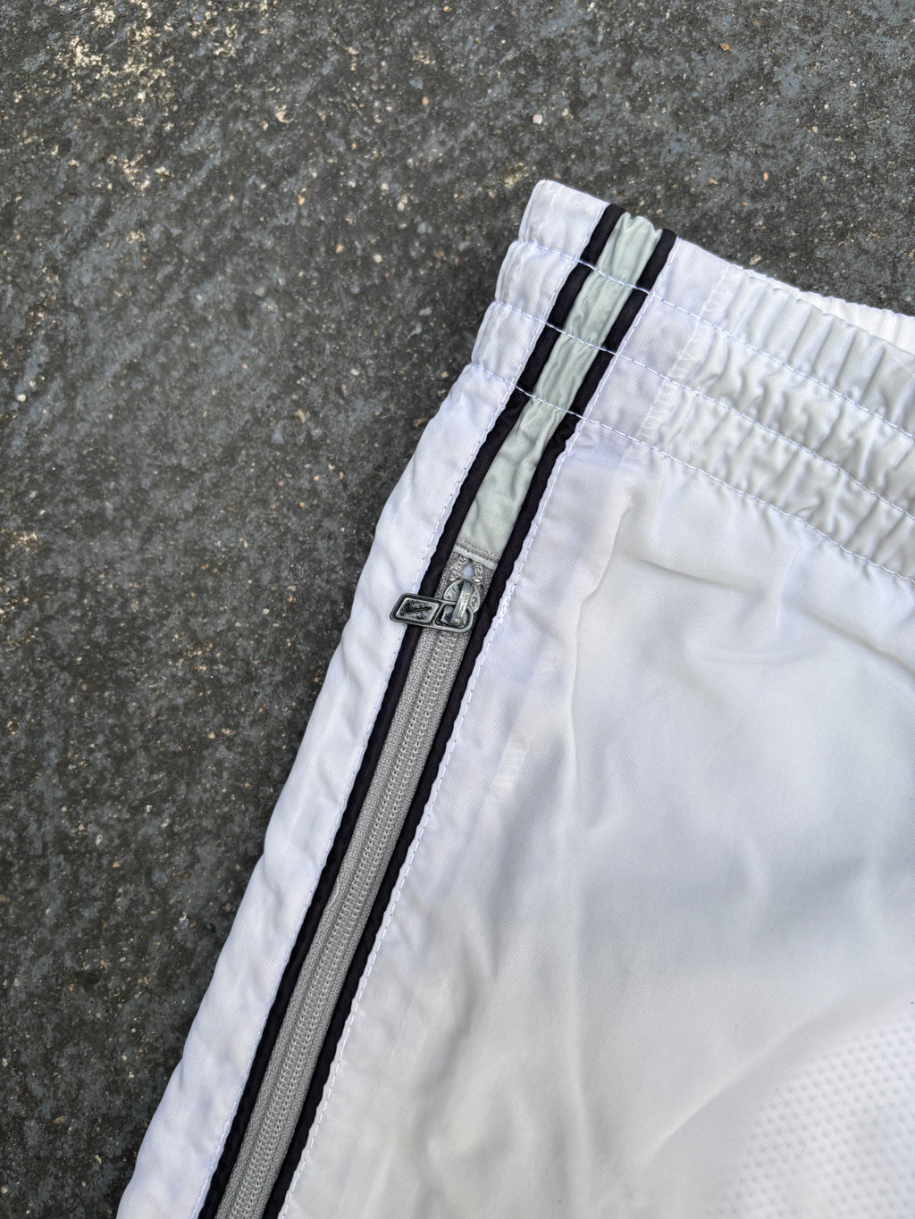 Vintage Y2K Nike Track Pants Size S White Blue Detail Wide Leg Nylon Windbreaker