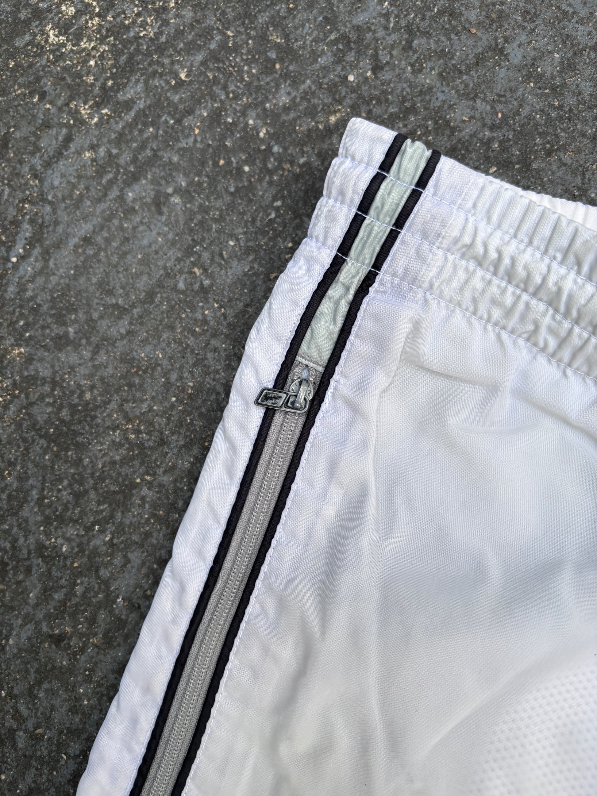Vintage Y2K Nike Track Pants Size S White Blue Detail Wide Leg Nylon Windbreaker