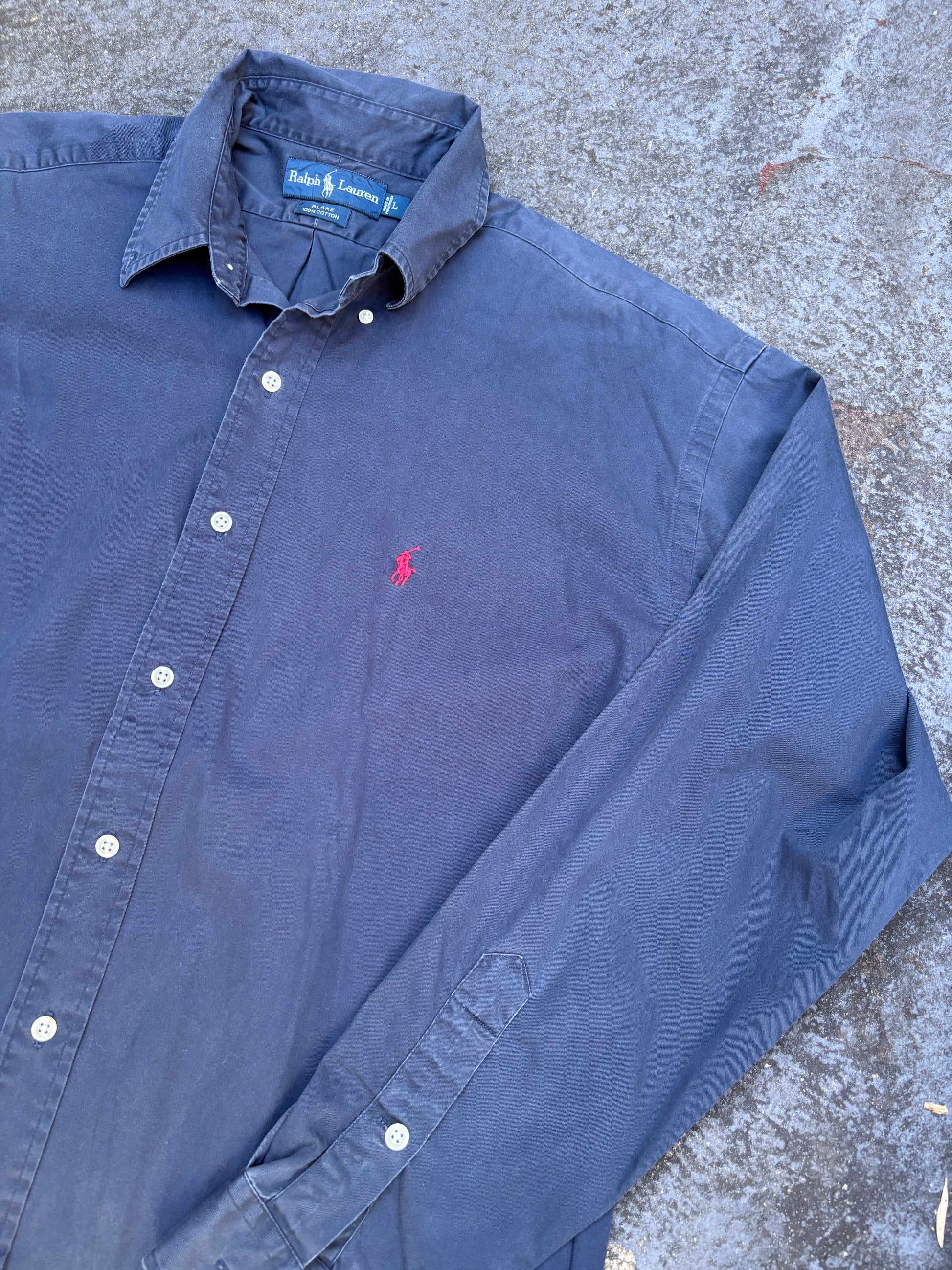 Vintage 90s Ralph Lauren Blake Shirt Men’s L Navy Red Pony Cotton Button Up