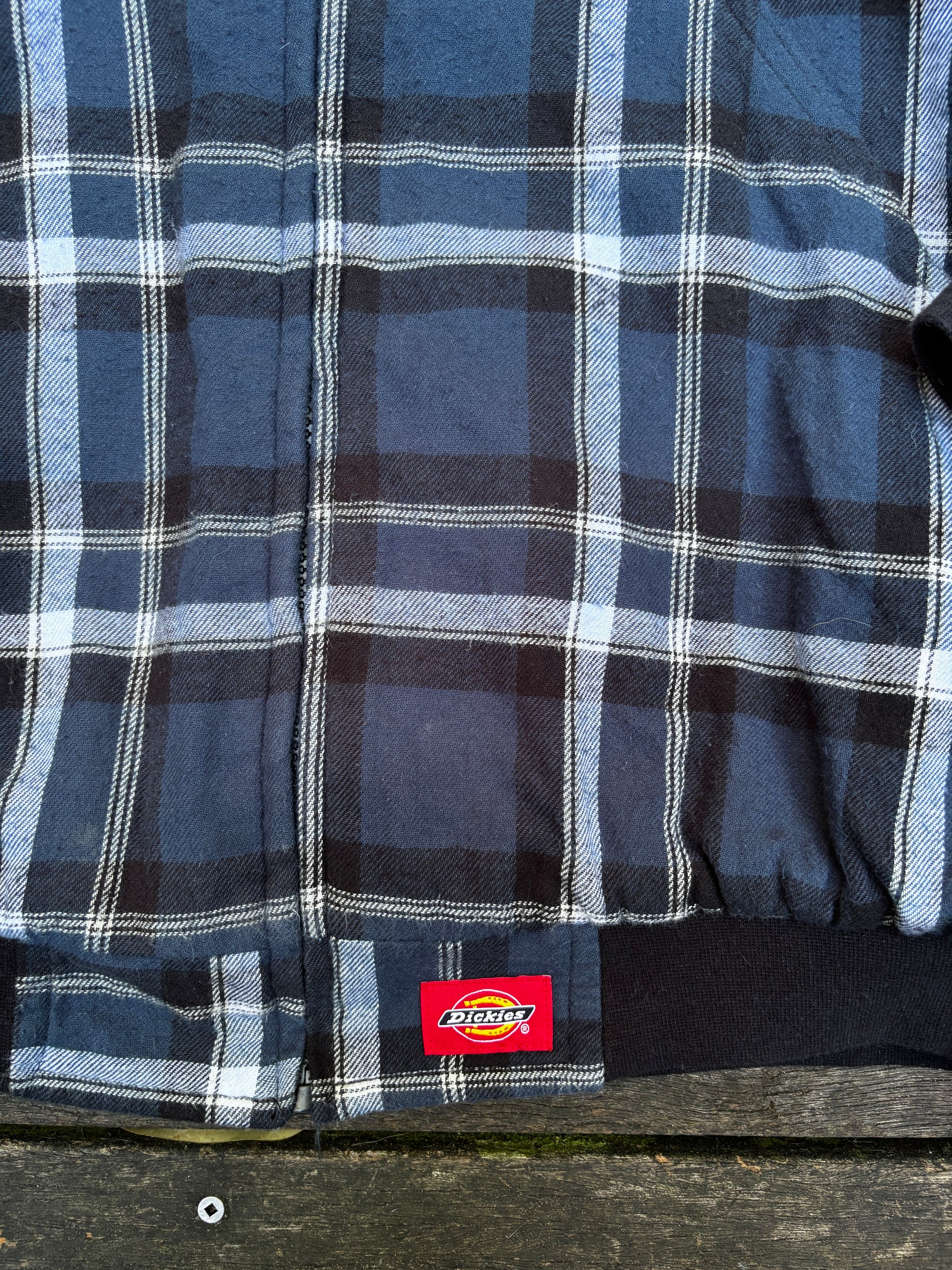Dickies Flannel Jacket Size M Blue Quilted Workwear Hooded Coat