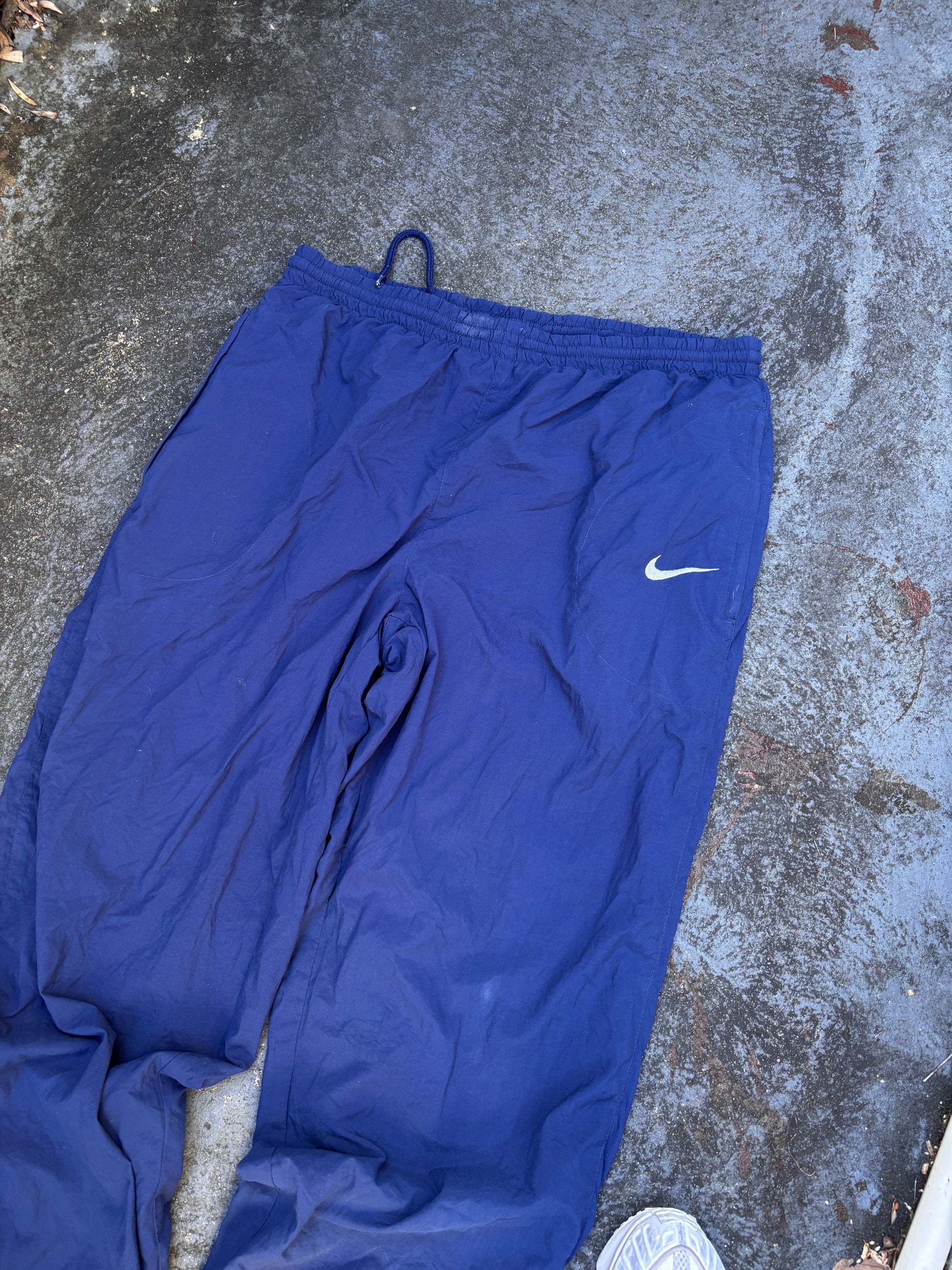 Vintage 90s Nike Track Pants Size L Navy White Swoosh Classic Nylon Windbreakers