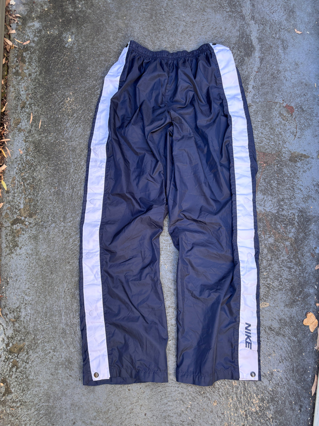 Vintage 90s Nike Track Pants M Navy Detail White Spell Out Tearaway Windbreakers