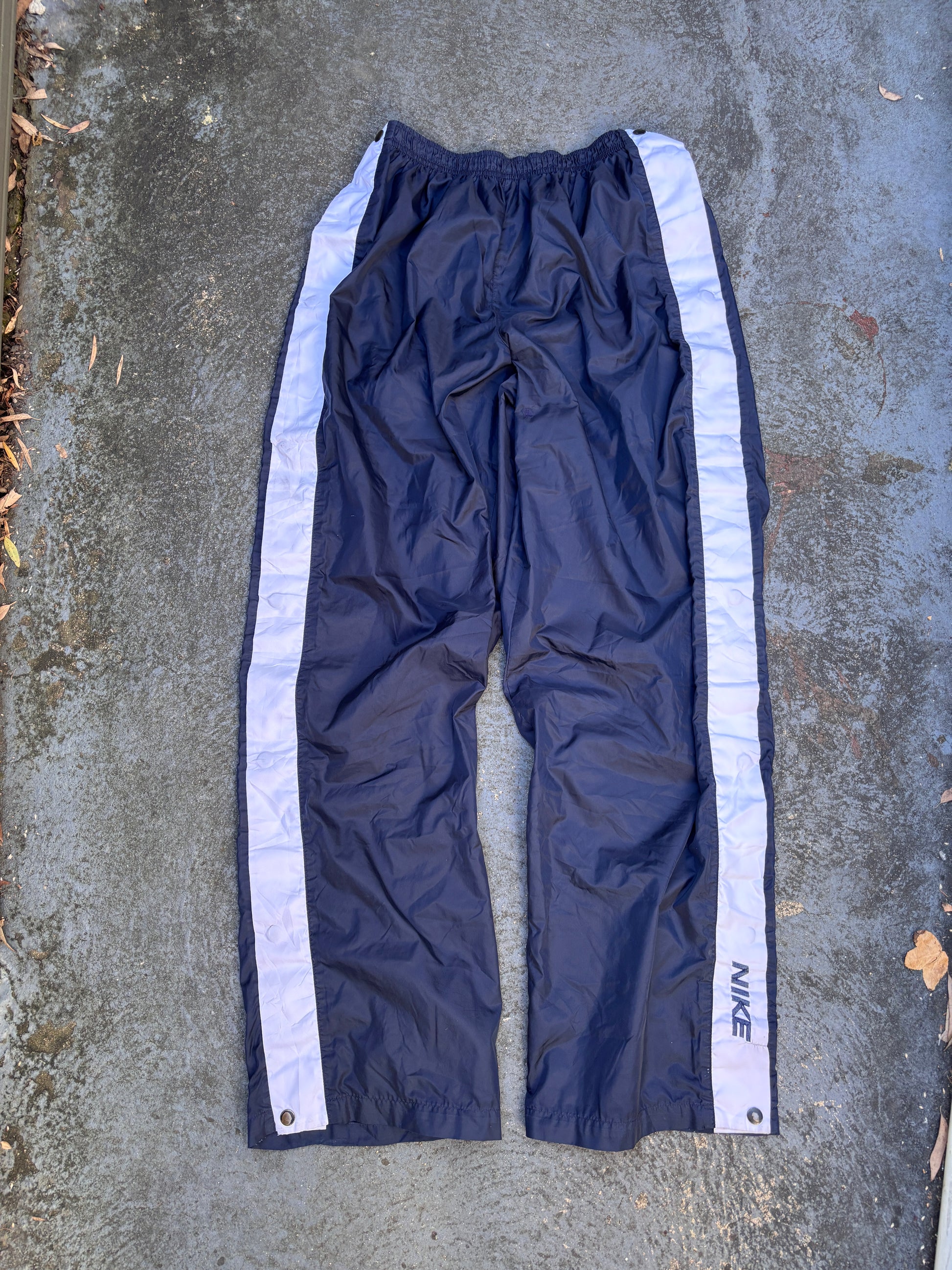 Vintage 90s Nike Track Pants M Navy Detail White Spell Out Tearaway Windbreakers