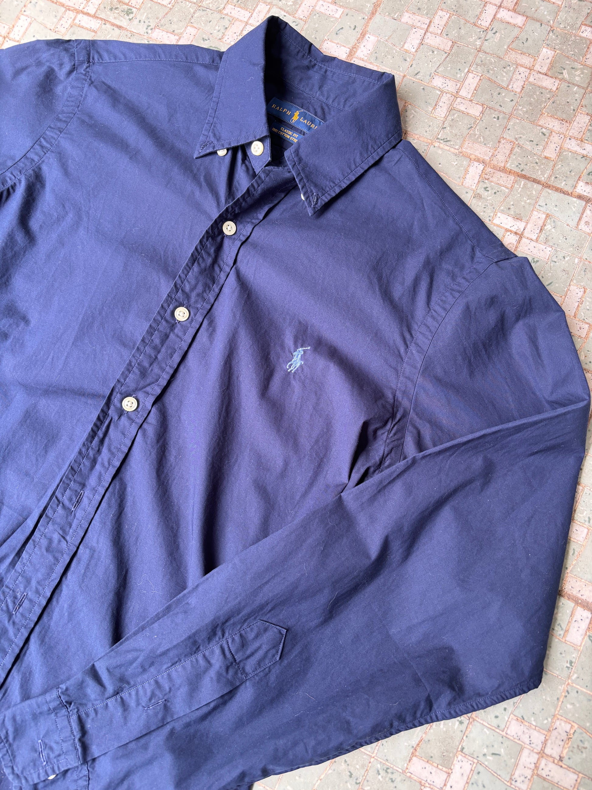 Vintage 90's Ralph Lauren Shirt Size S Navy Blue Pony Button Up
