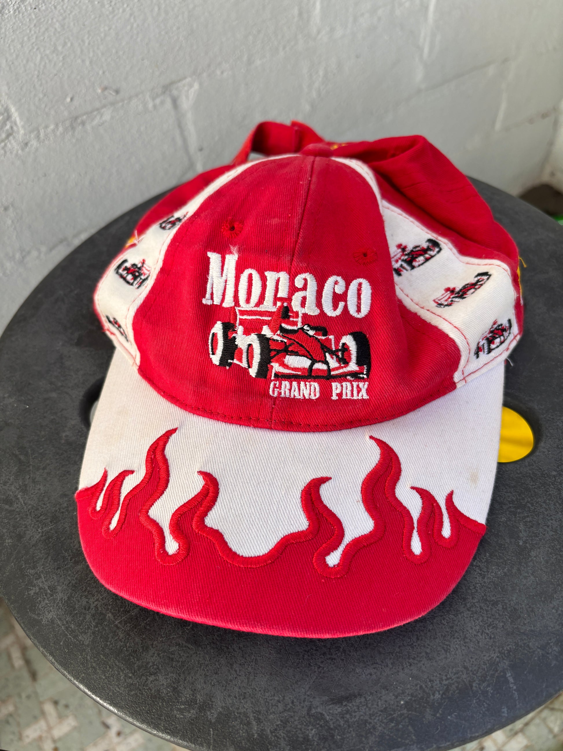 Vintage Y2K Monoco GP F1 Racing Hat Size S or Youth Flame Brim Embroidered Logo