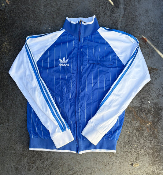 Vintage 90s Adidas Pinstripe Jacket Sz M Blue White Embroidered Logo Windbreaker