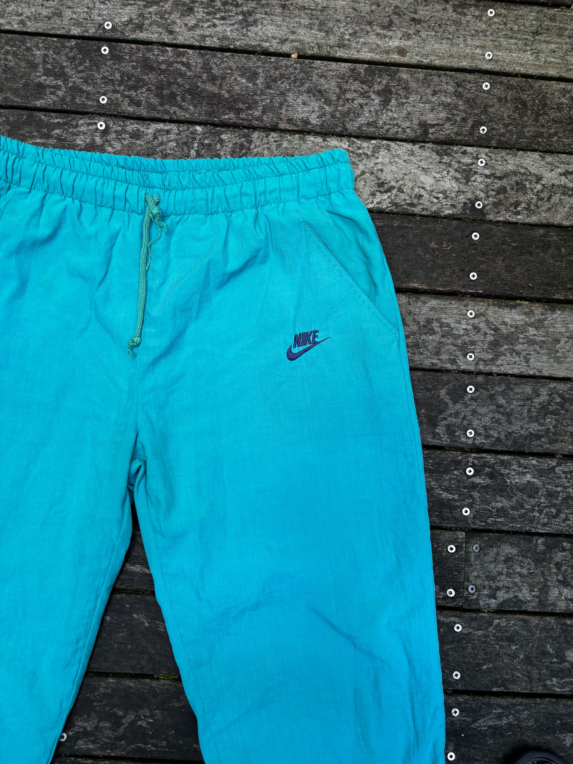 Vintage 90s Nike Track Pants Size XL Teal Cuffed Ankle
