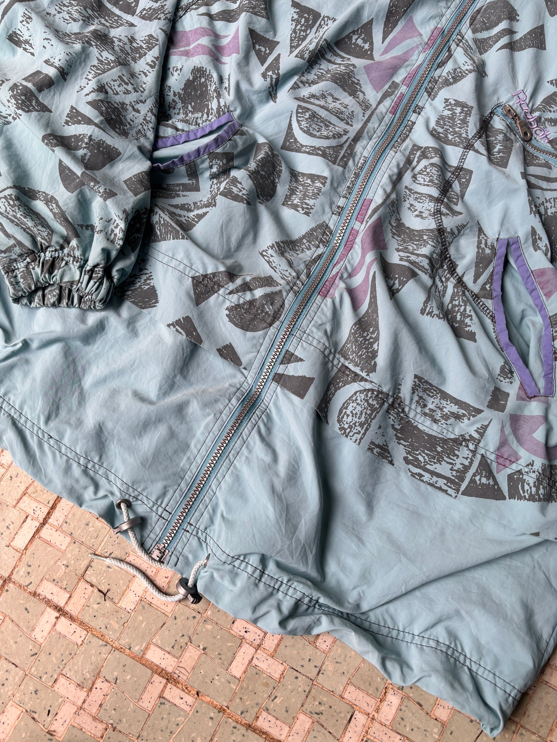 Vintage 80's Reebok Jacket Size XL Blue Green Windbreaker Mock Neck Zip Up
