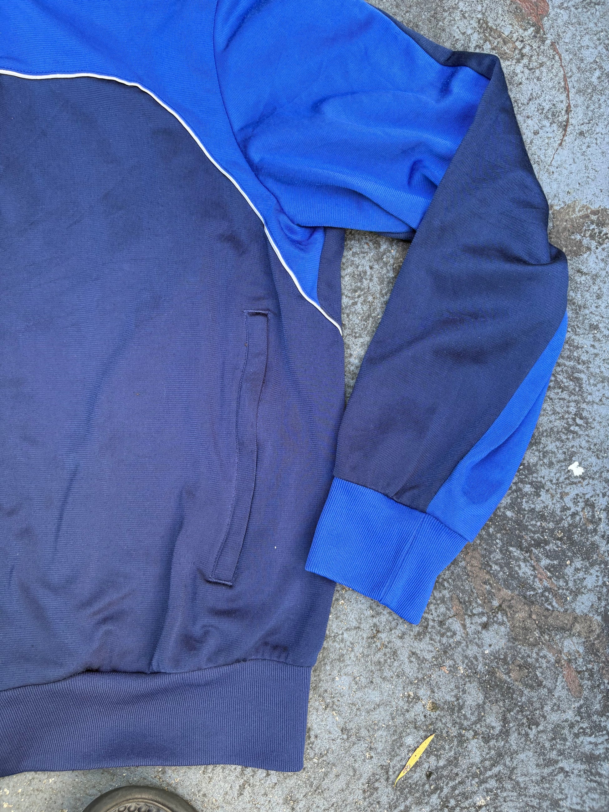 Vintage Y2K Adidas Jumper Size S Blue 3 Stripe Full Zip Mock Neck Satin Finish
