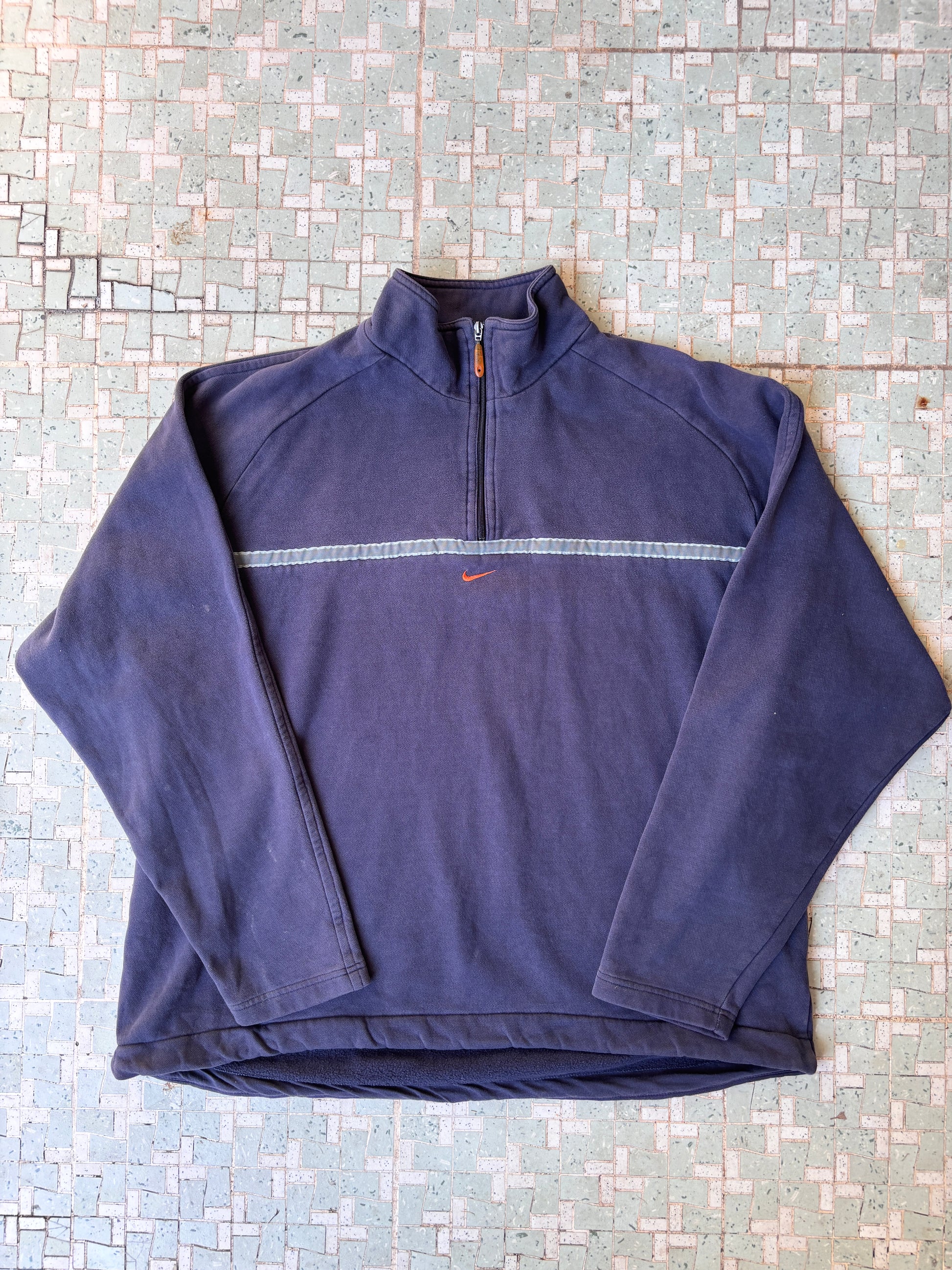 Vintage NIKE 1/4 Zip Jumper Size XL Navy Orange Swoosh Y2K 90's Boxy Pullover