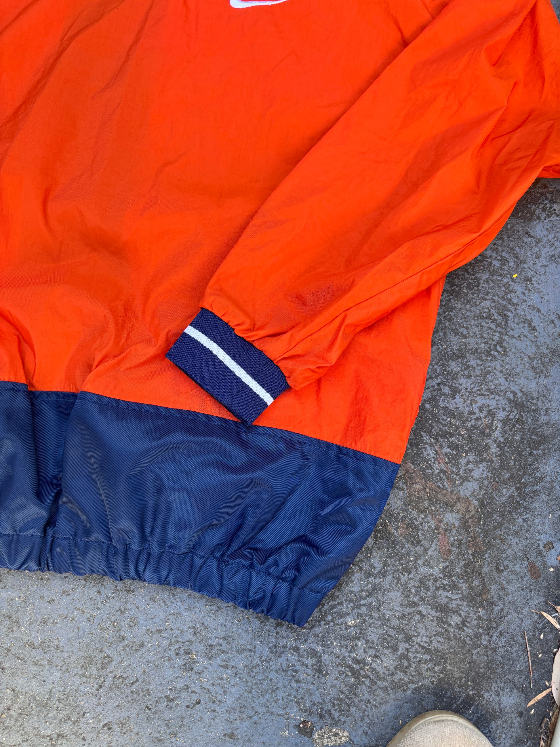 Vintage 90s Nike Jacket Size XL Orange Navy Swoosh Cuffed Nylon Windbreaker