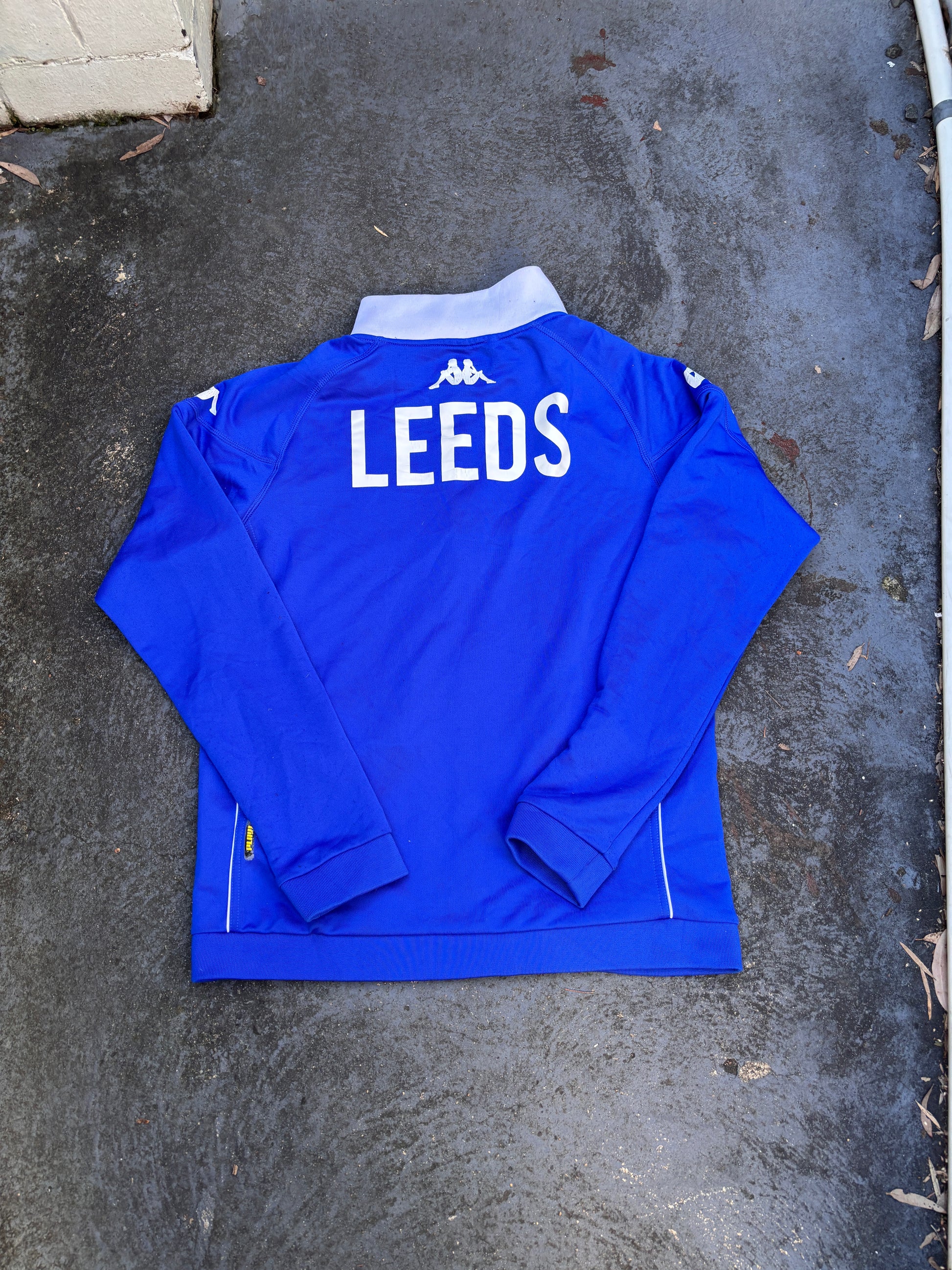 16/17 Kappa Leeds United Jumper Size L Blue Embroidered Logo + Spell Out Full Zip