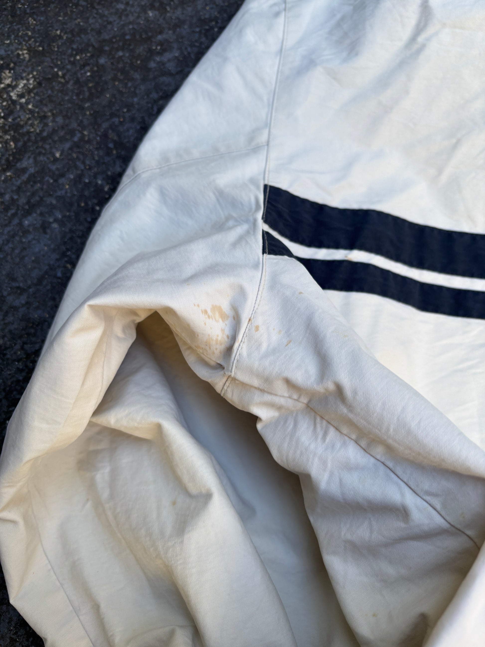 Nautica Sailing Jacket Size M Beige Navy Stripe Spinnaker Yacht Logo Windbreaker