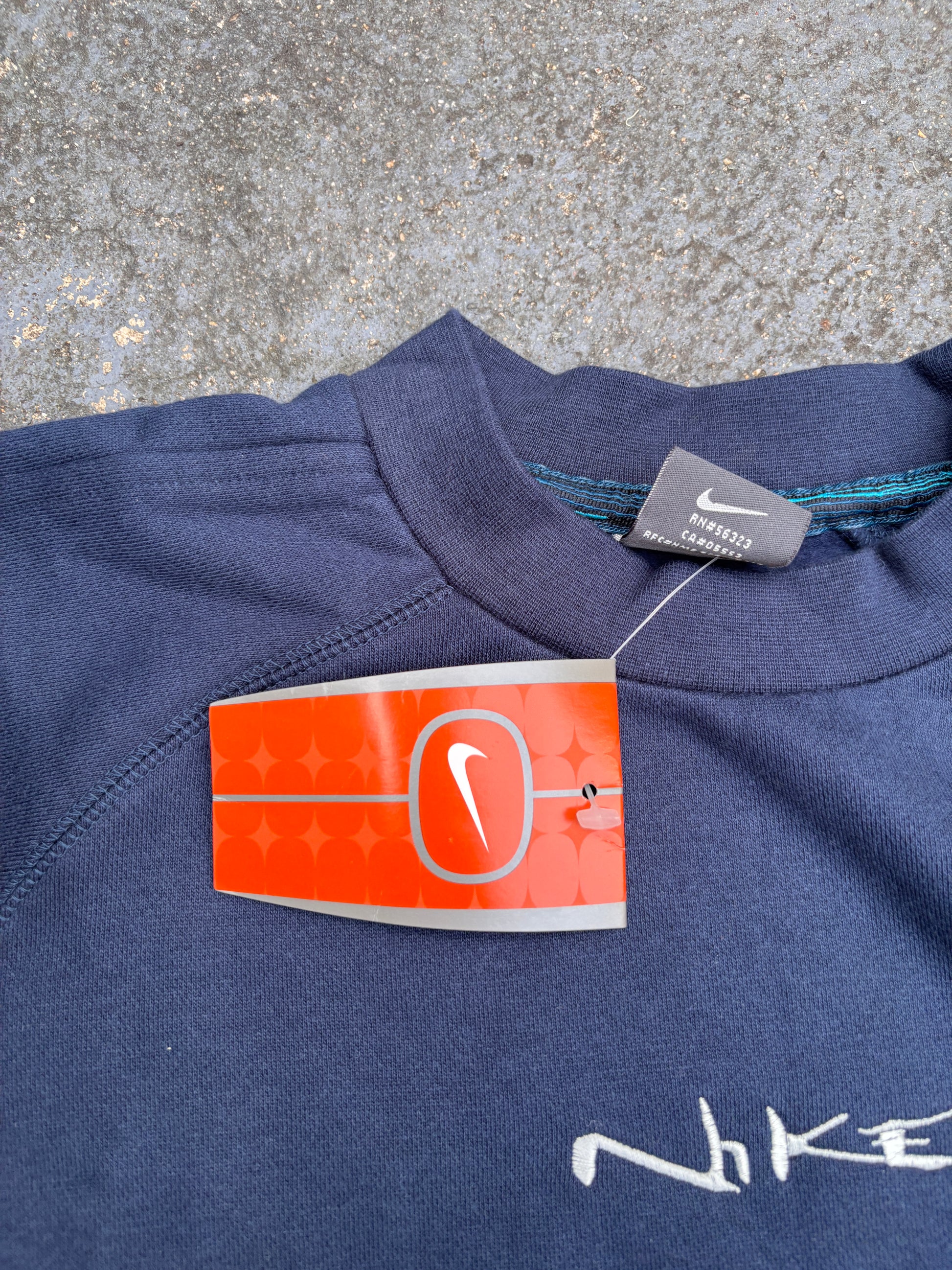 Vintage Nike Jumper Unisex Size S Navy Script Spell Out Sweatshirt NWT Rare Deadstock