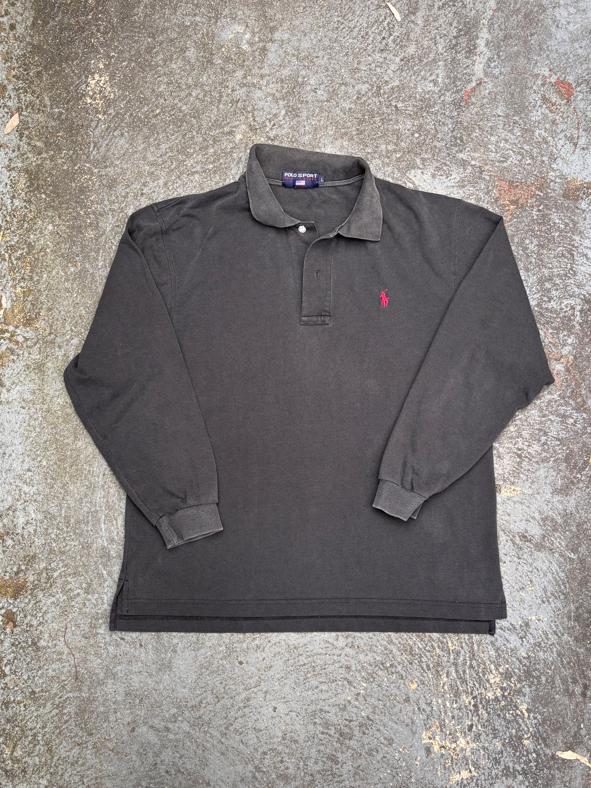 Vintage 90s Polo Sport Ralph Lauren Polo Size L Black Long Sleeve Red Pony