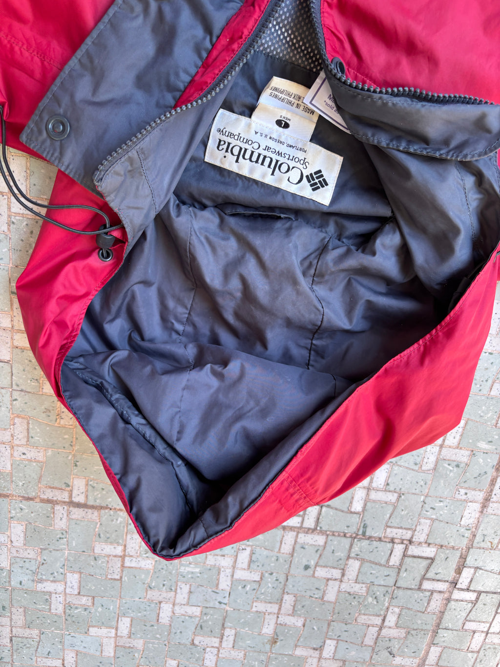 Columbia Overcoat Jacket Size L Red Nylon Windbreaker