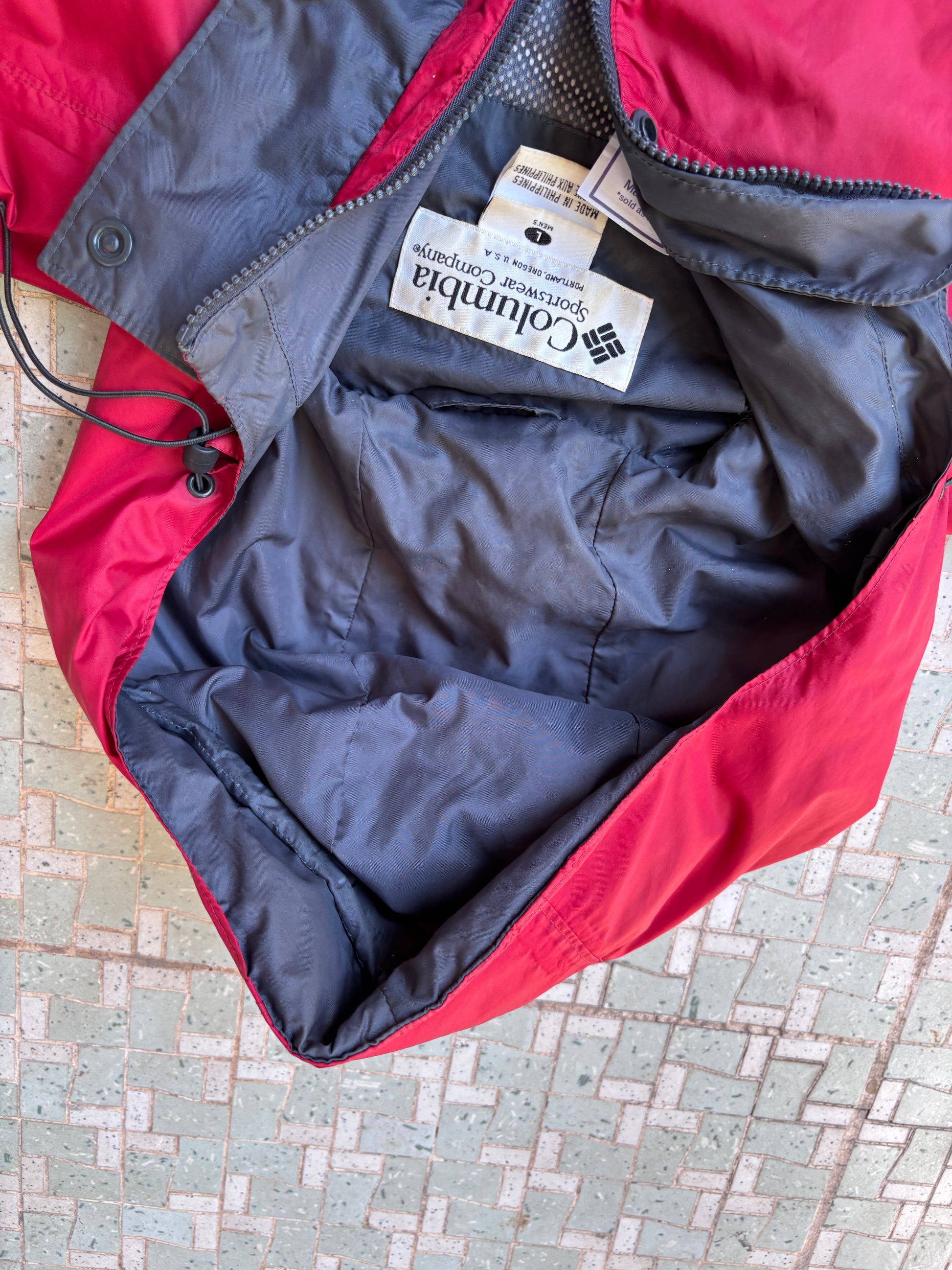 Columbia Overcoat Jacket Size L Red Nylon Windbreaker