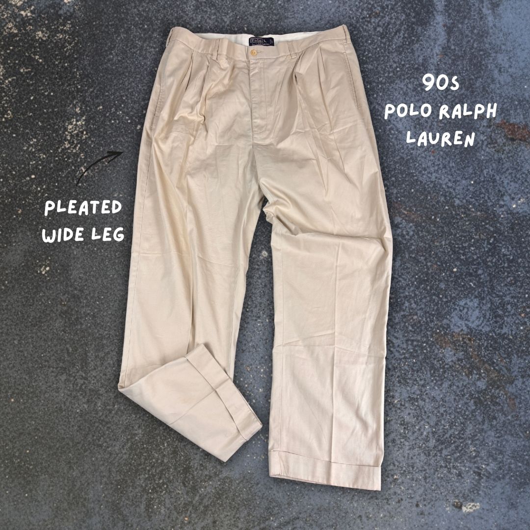 Vintage 90's Ralph Lauren Chino Pants Men's 40 Khaki Pleated Hammond Pant Wide Leg