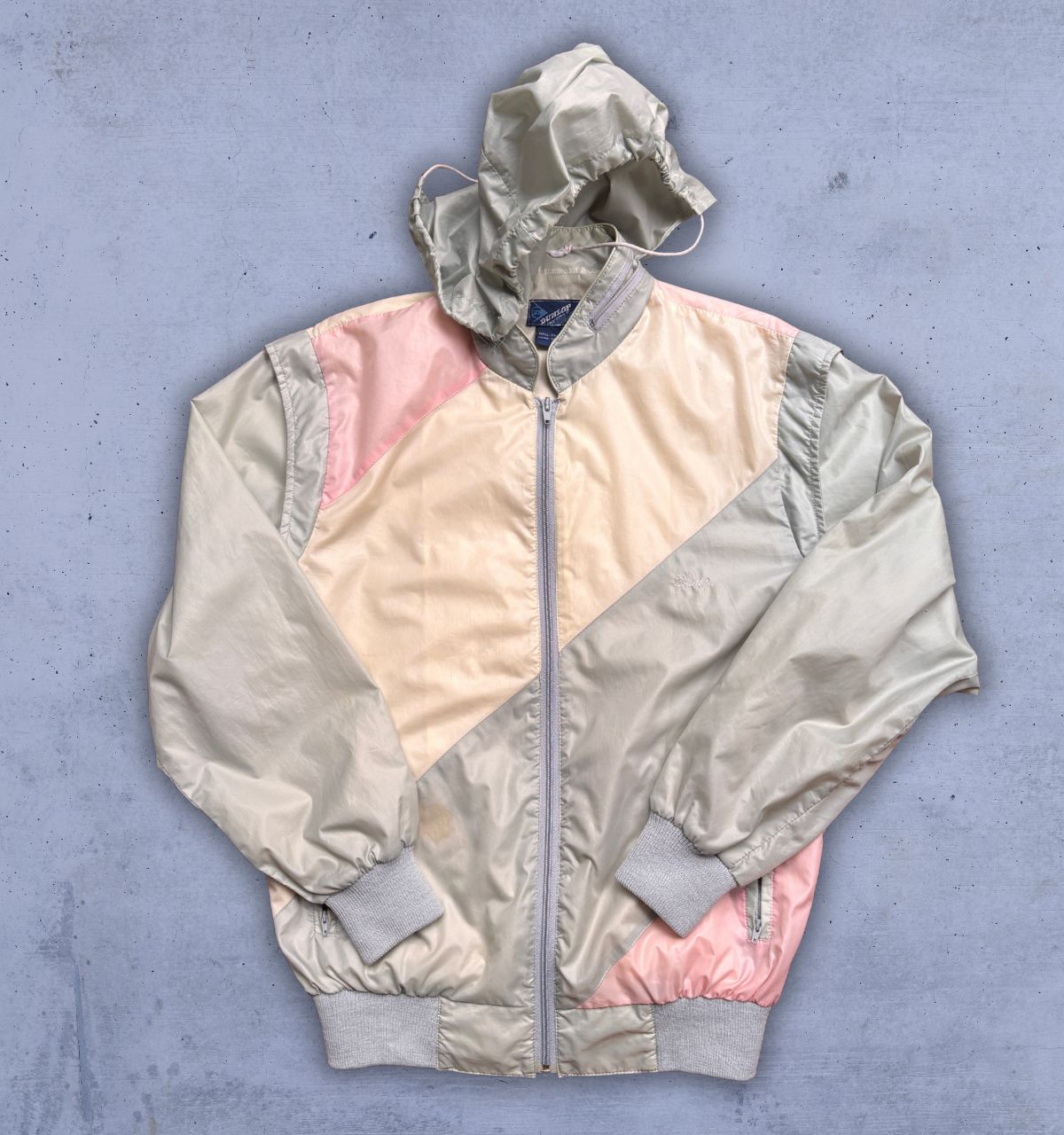 Vintage 80s Dunlop Jacket Women’s M Multi Pastel Nylon Windbreaker w Hood