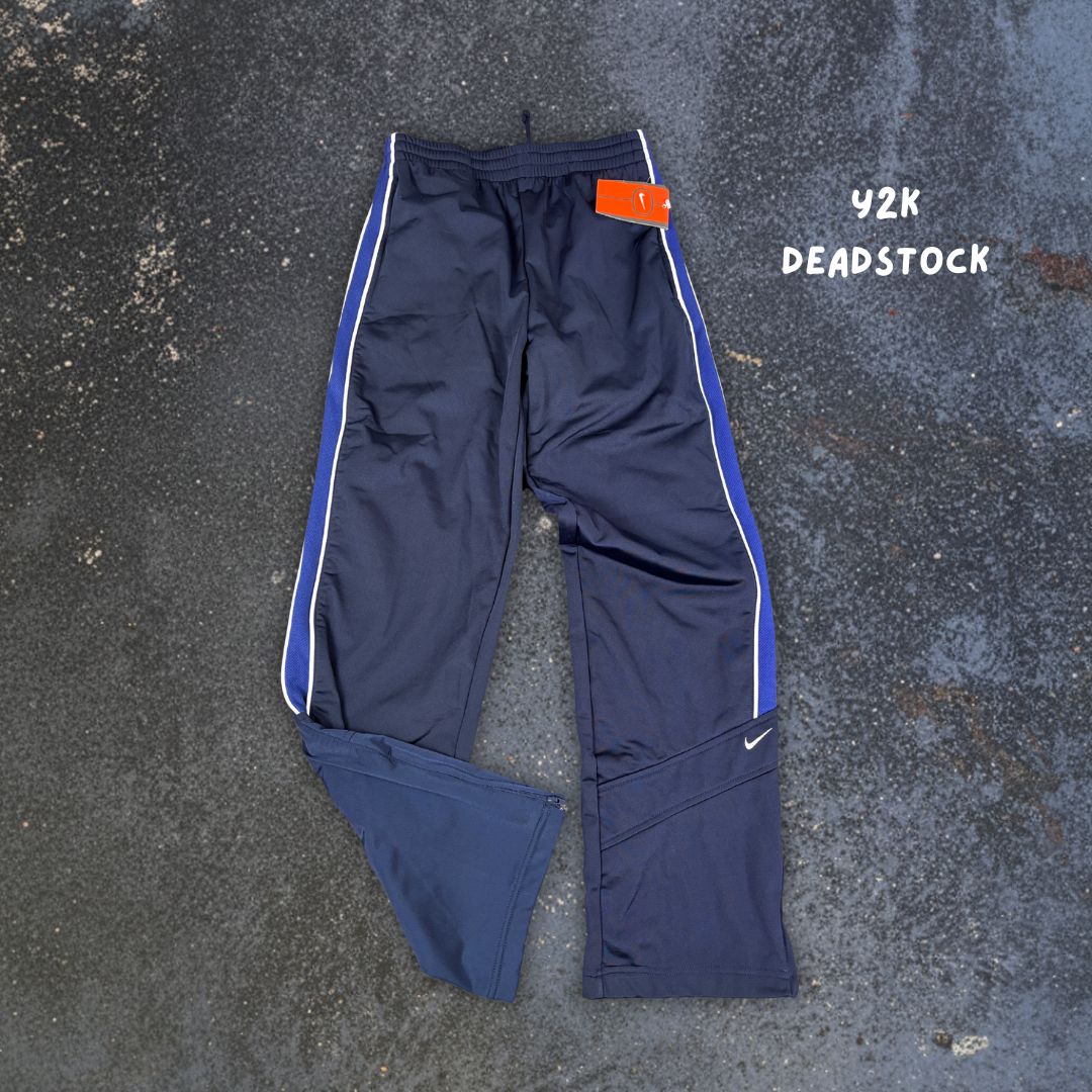 Vintage Y2K Nike Track Pants Womens S Navy Blue Detail Satin Finish NWT Deadstock