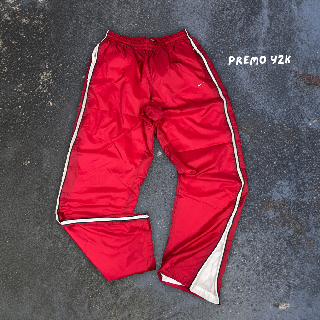 Vintage Y2K Nike Track Pants Size M Red Black White Side Detail Wide Leg Ankle Zip